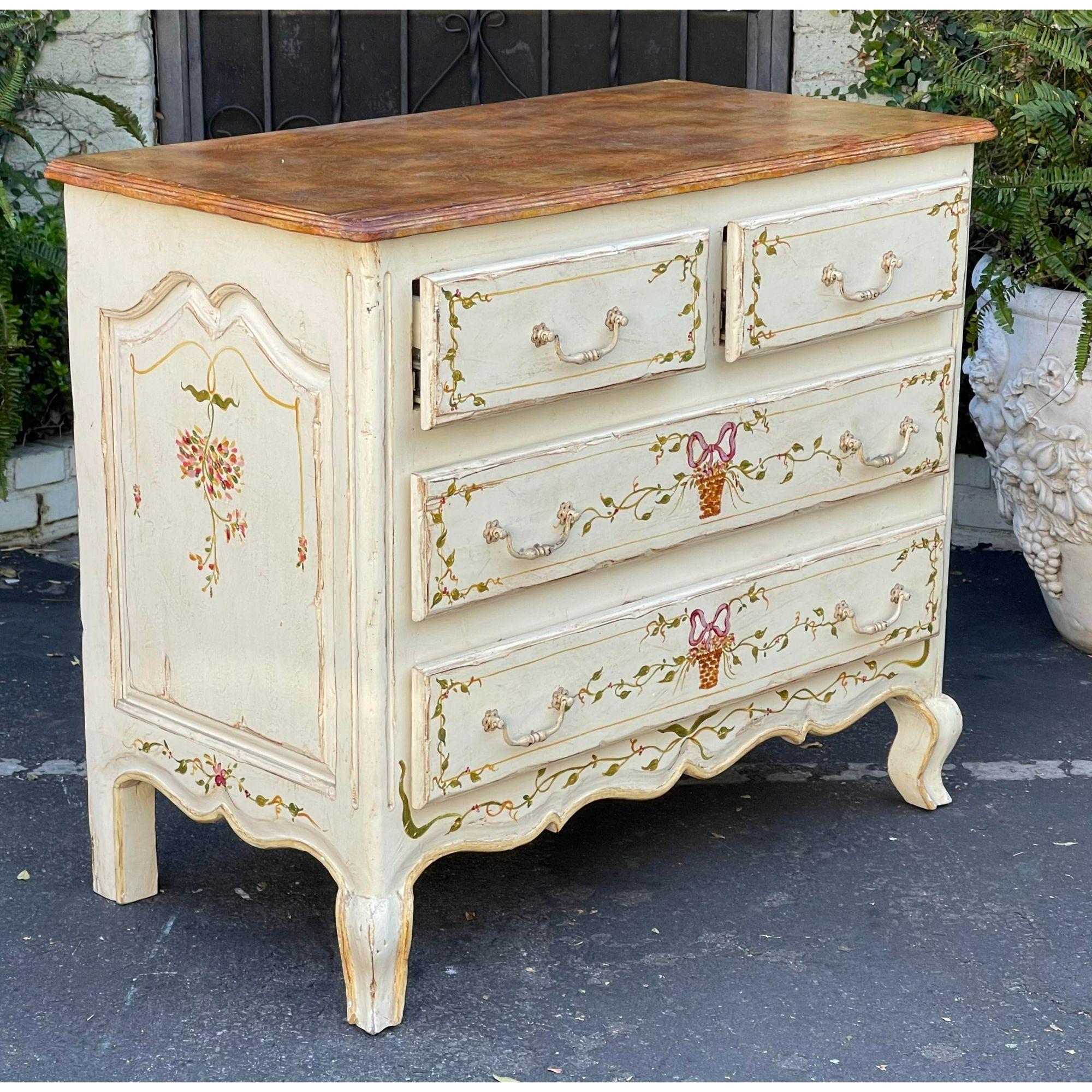 Contemporary 19th Century Style French Country Painted Chest of Drawers Commode