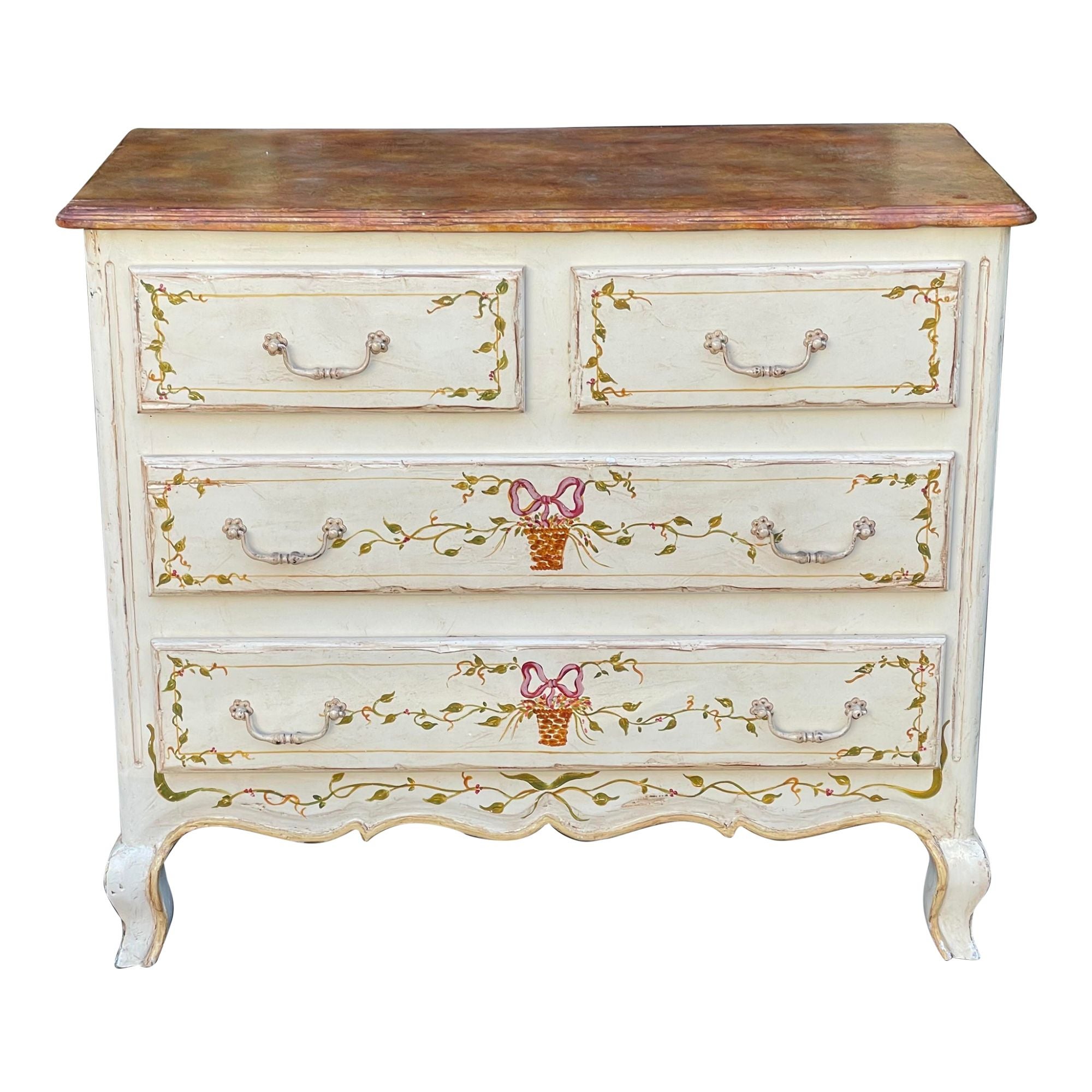 19th Century Style French Country Painted Chest of Drawers Commode For Sale