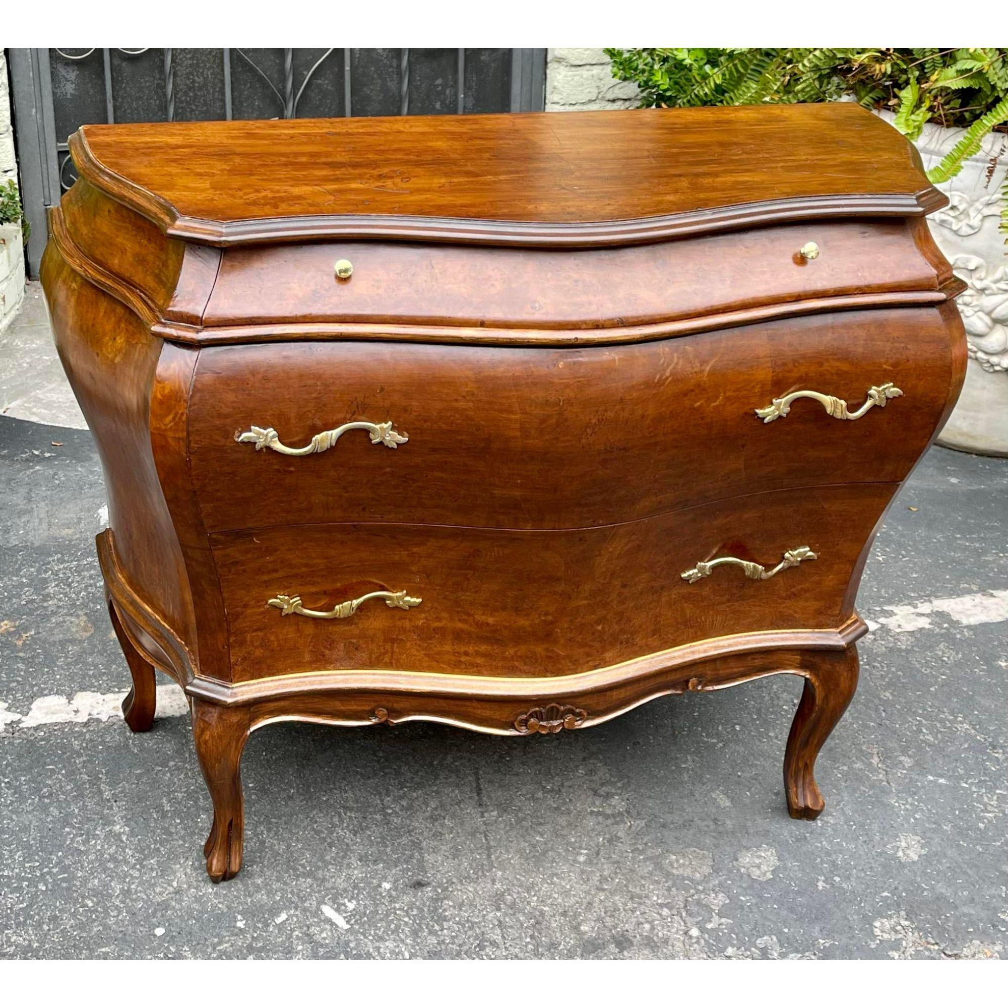 20th Century 19th C, Style Italian Bombay Burl Walnut Commode Night Stand End Table