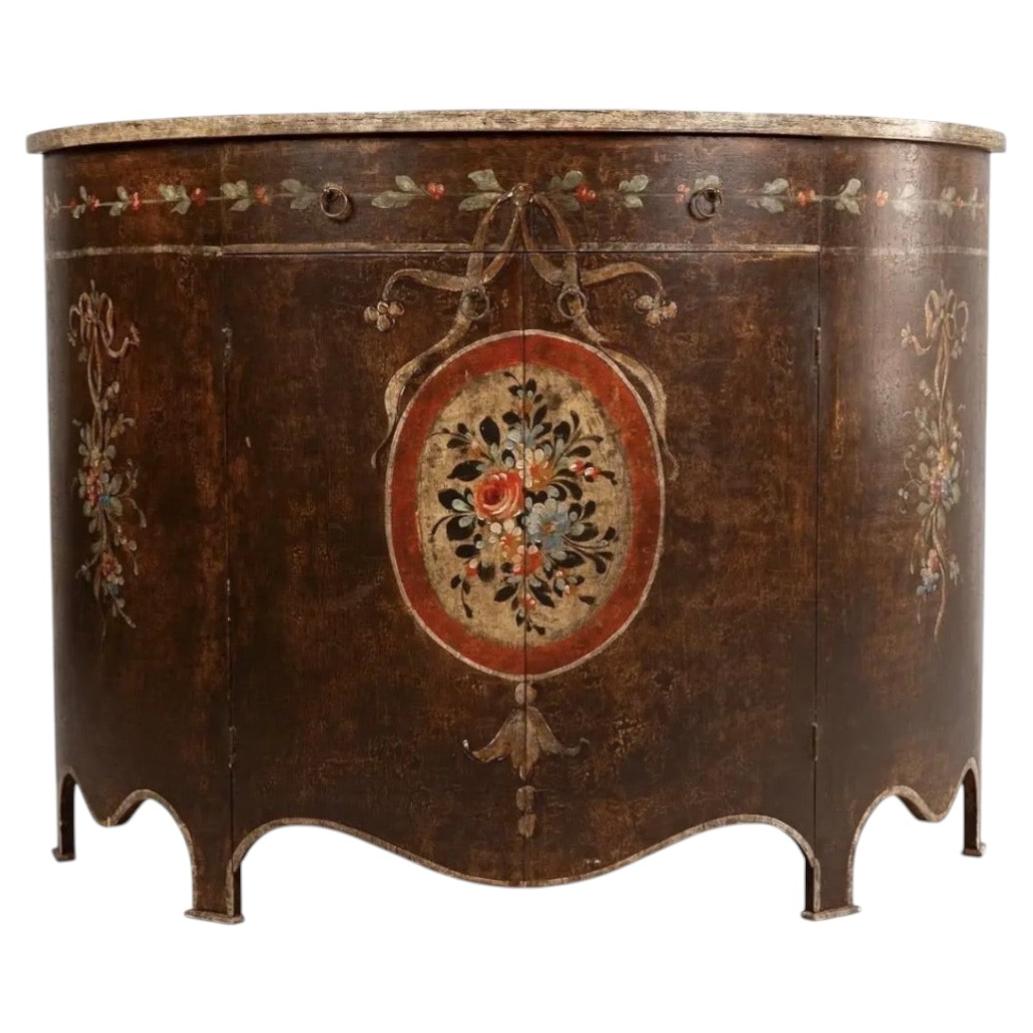 19th C Style Italian Painted Turazza Demilune Console Cabinet