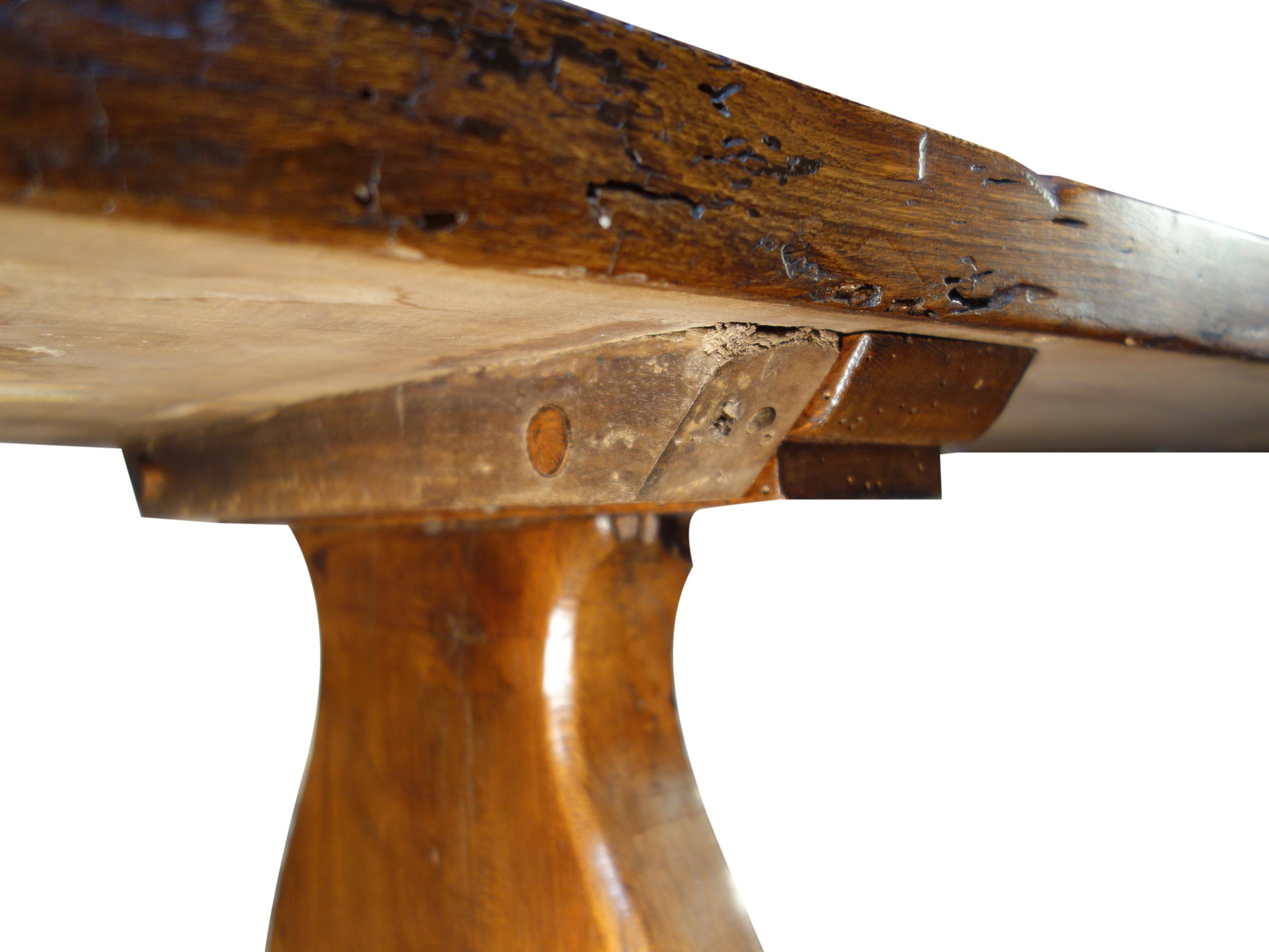 19th C Style Italian Walnut COPPE 2-Slab Trestle Table available custom size  For Sale 2