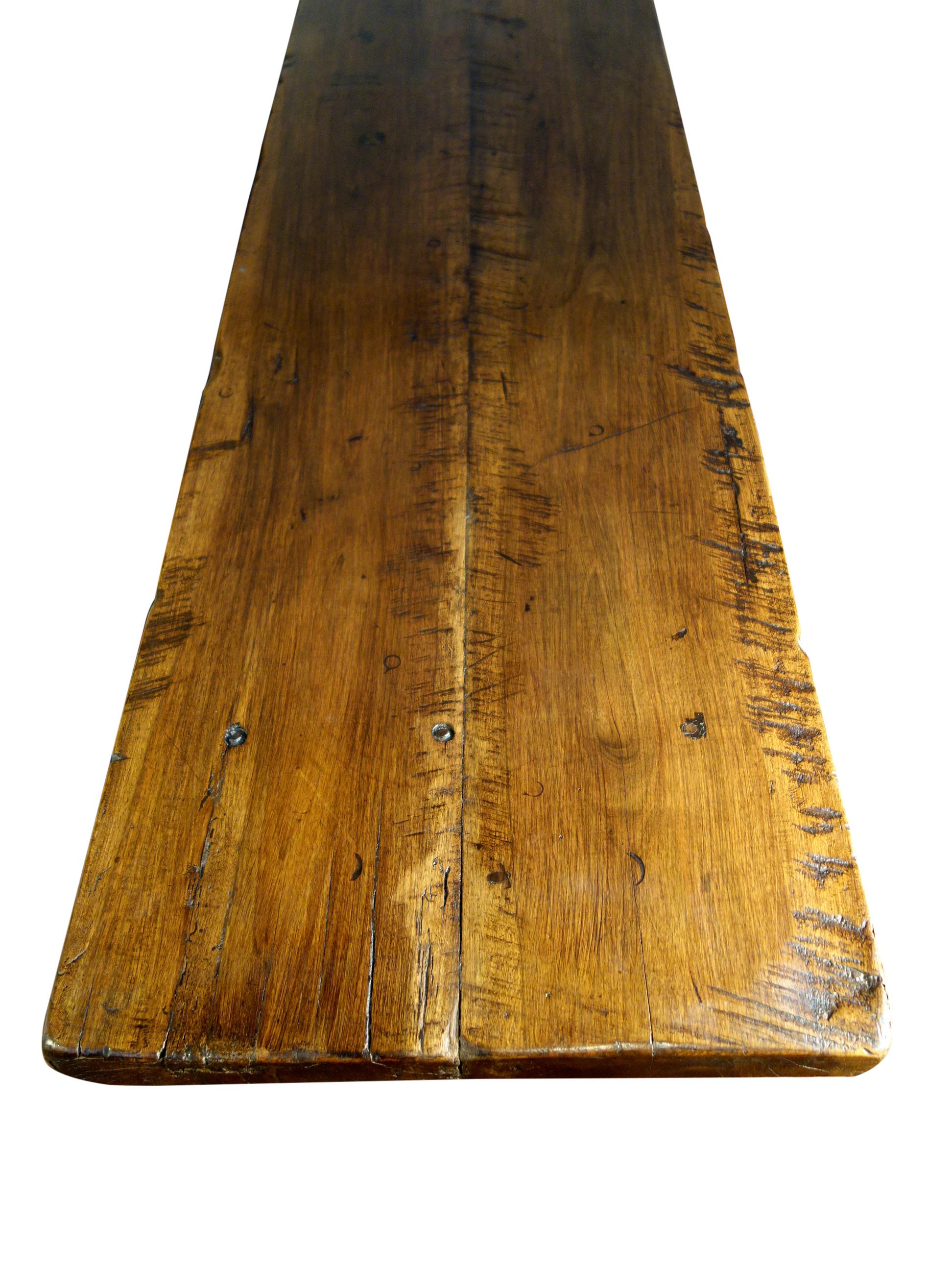 19th C Style Italian Walnut COPPE 2-Slab Trestle Table available custom size  For Sale 5