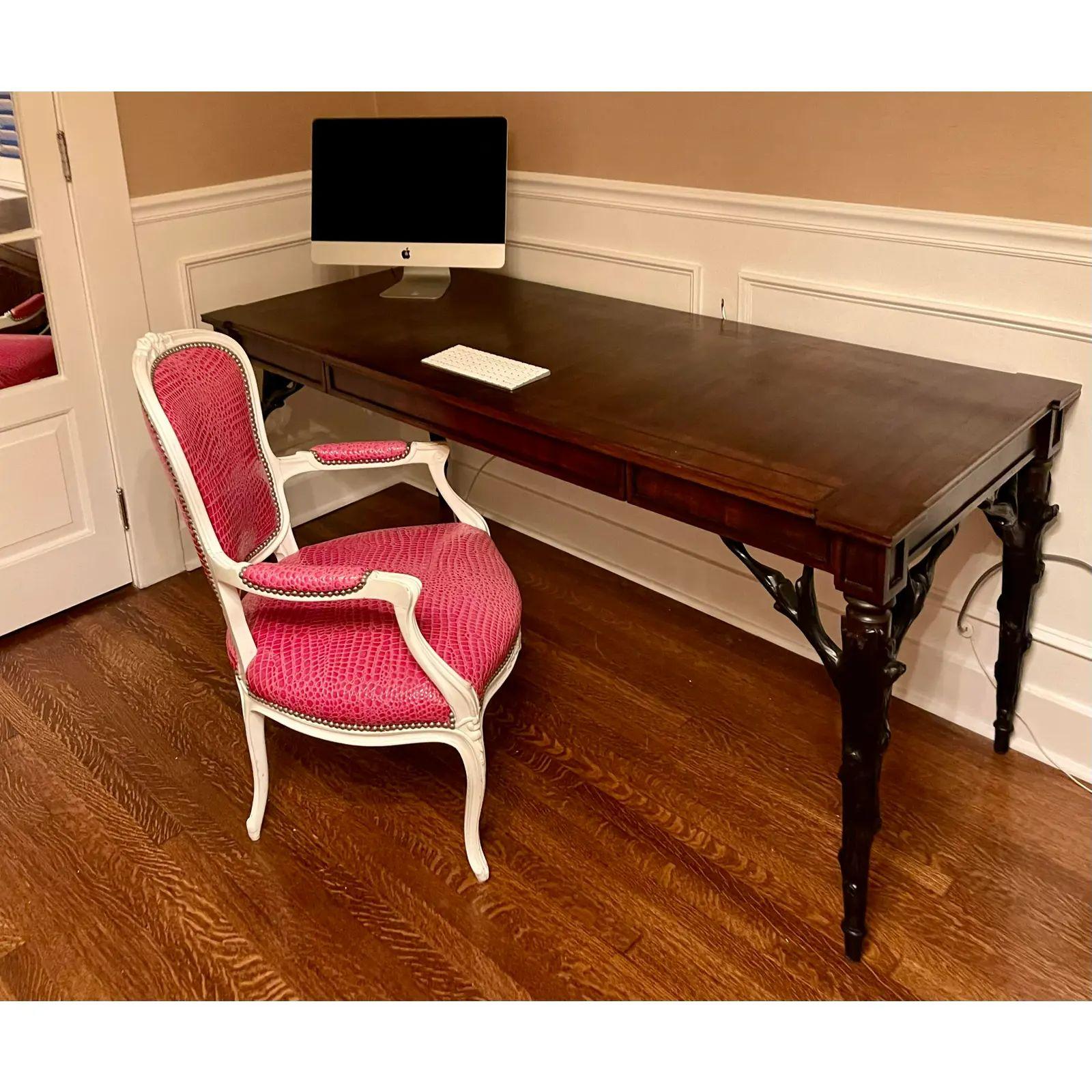 Contemporary 19th Century Style Michael Taylor Ebony & Mahogany Dafne Writing Table Desk For Sale