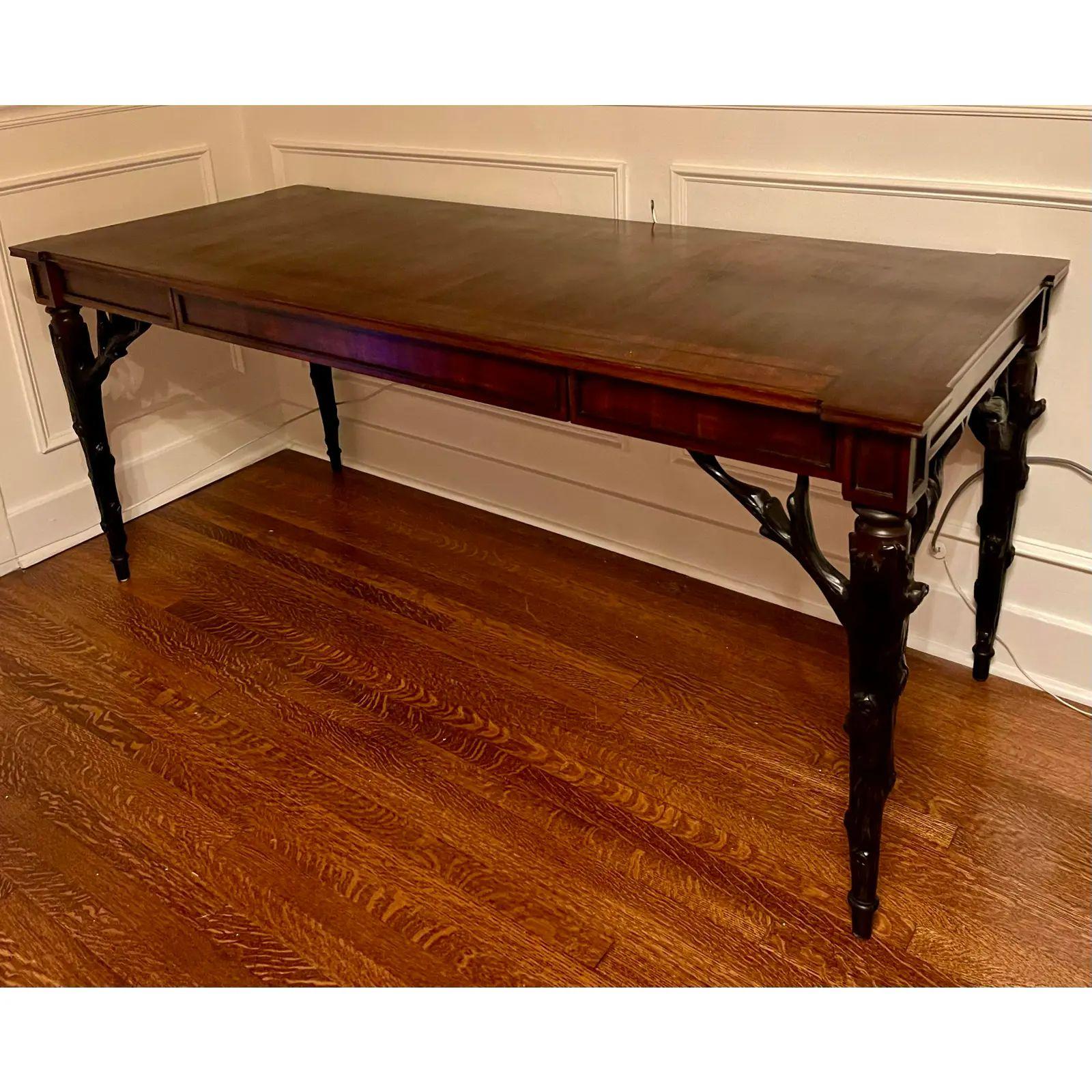 19th Century Style Michael Taylor Ebony & Mahogany Dafne Writing Table Desk For Sale 1