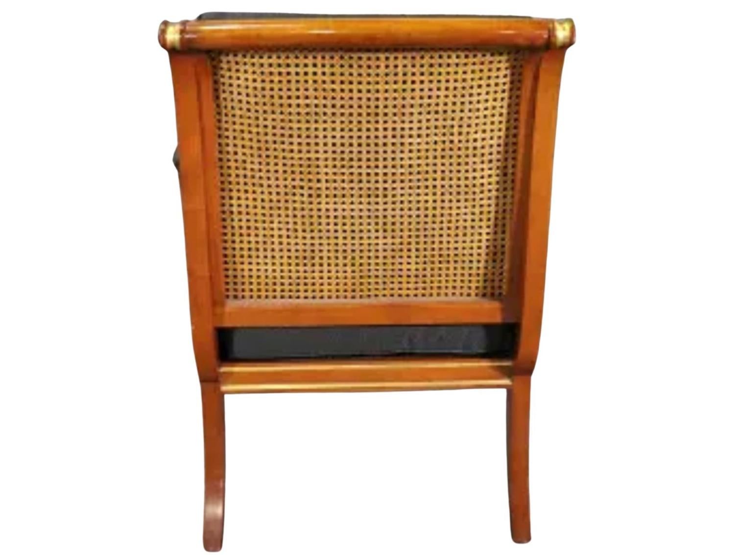 British 19th C Style Regency Mahogany & Cane Giltwood Bergere Armchair For Sale
