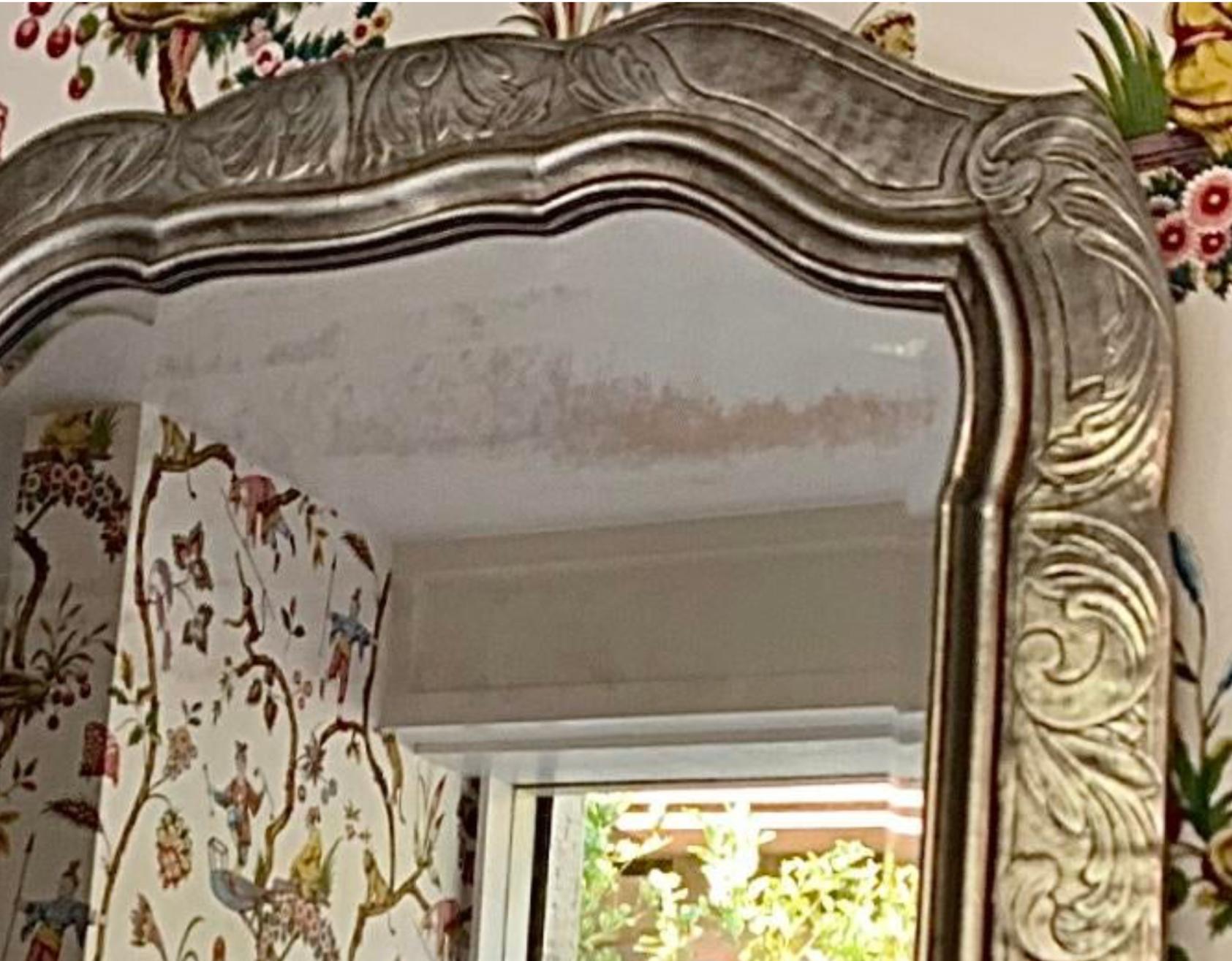 Specchio in legno dorato in argento in stile XIX secolo di Friedman Brothers.