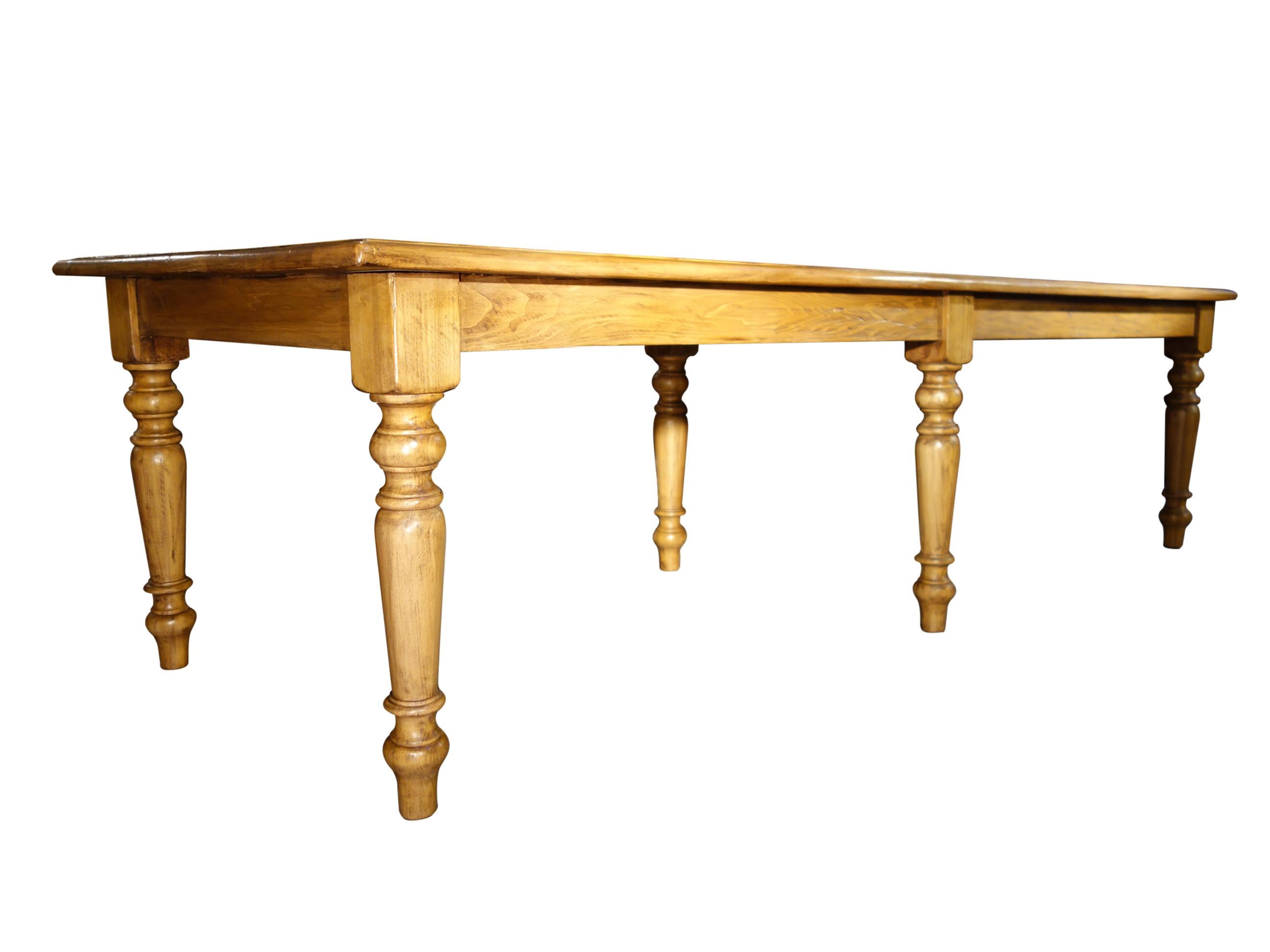 Hand-Crafted 19th C Style Solid Natural Italian Walnut TORINO Carved Leg Table custom sizes For Sale