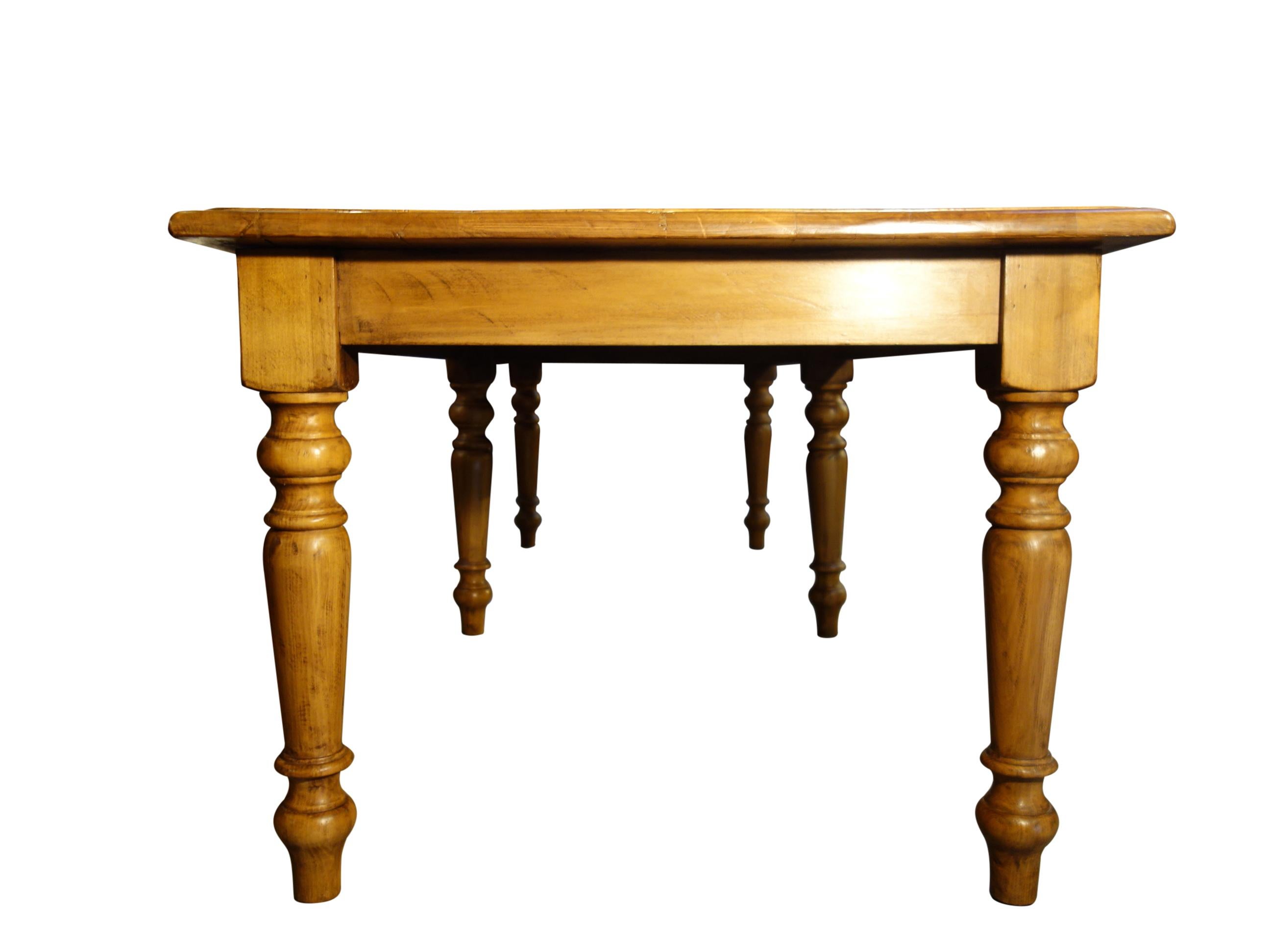 Contemporary 19th C Style Solid Natural Italian Walnut TORINO Carved Leg Table custom sizes For Sale