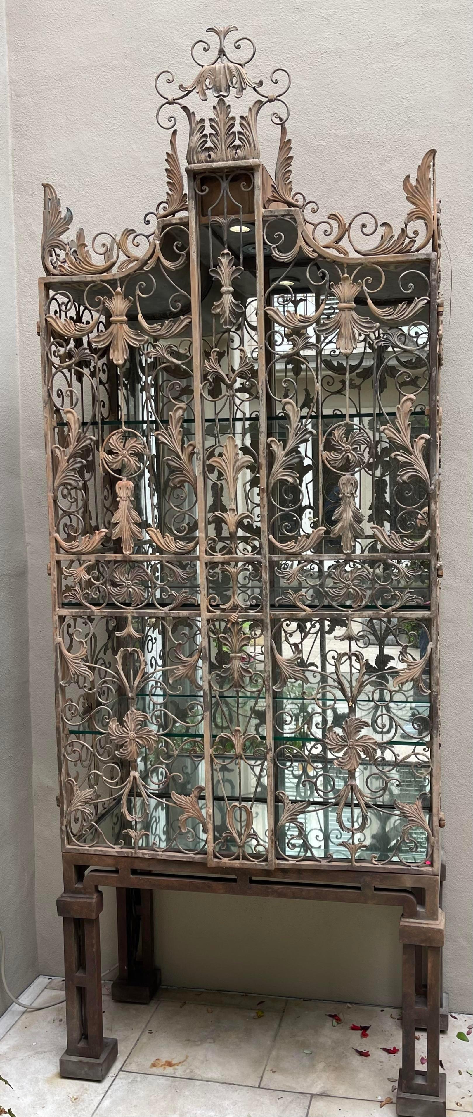 Beaux Arts 19th C Style Wrought Iron Italian Indoor Outdoor Display Cabinet