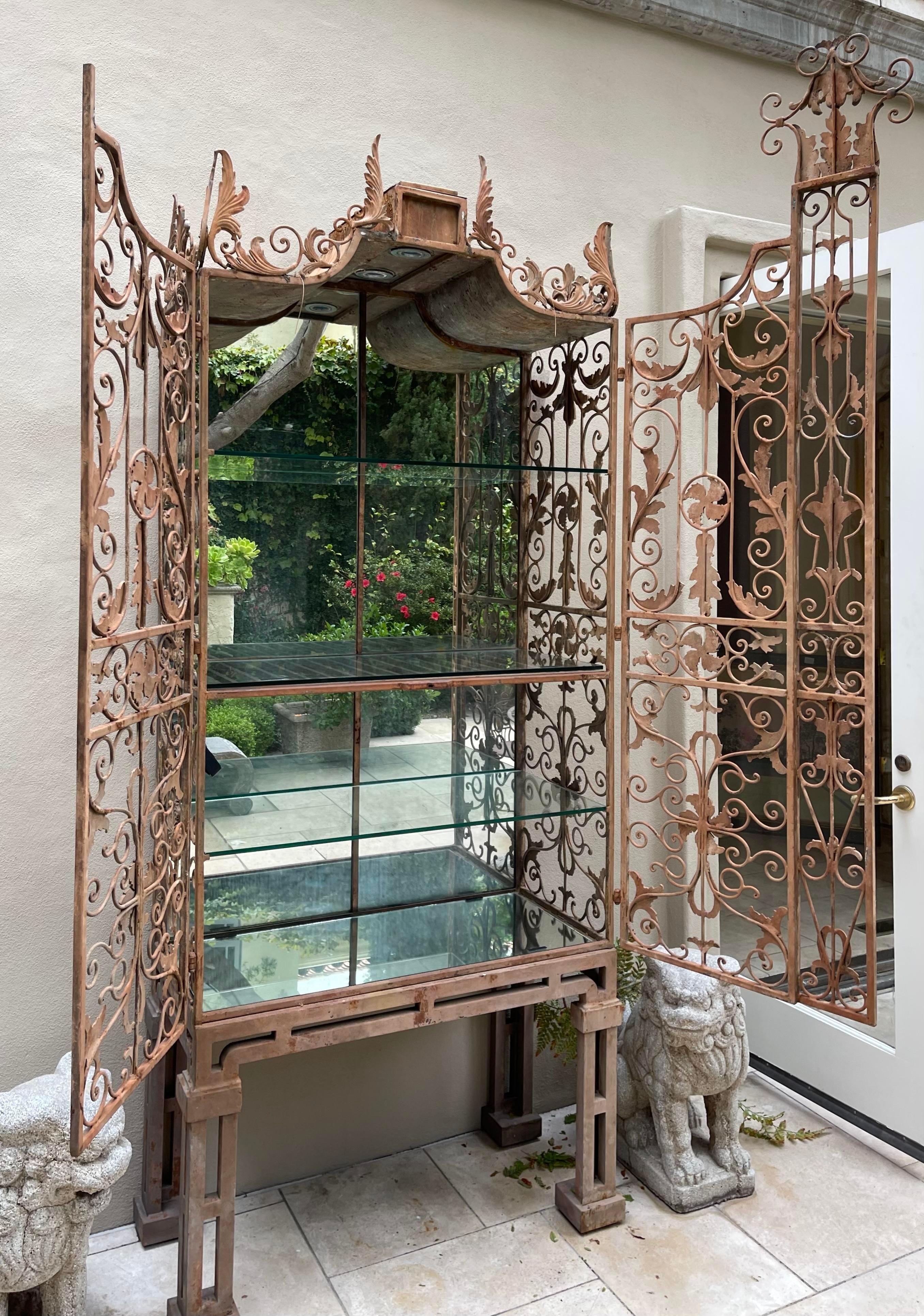 North American 19th C Style Wrought Iron Italian Indoor Outdoor Display Cabinet