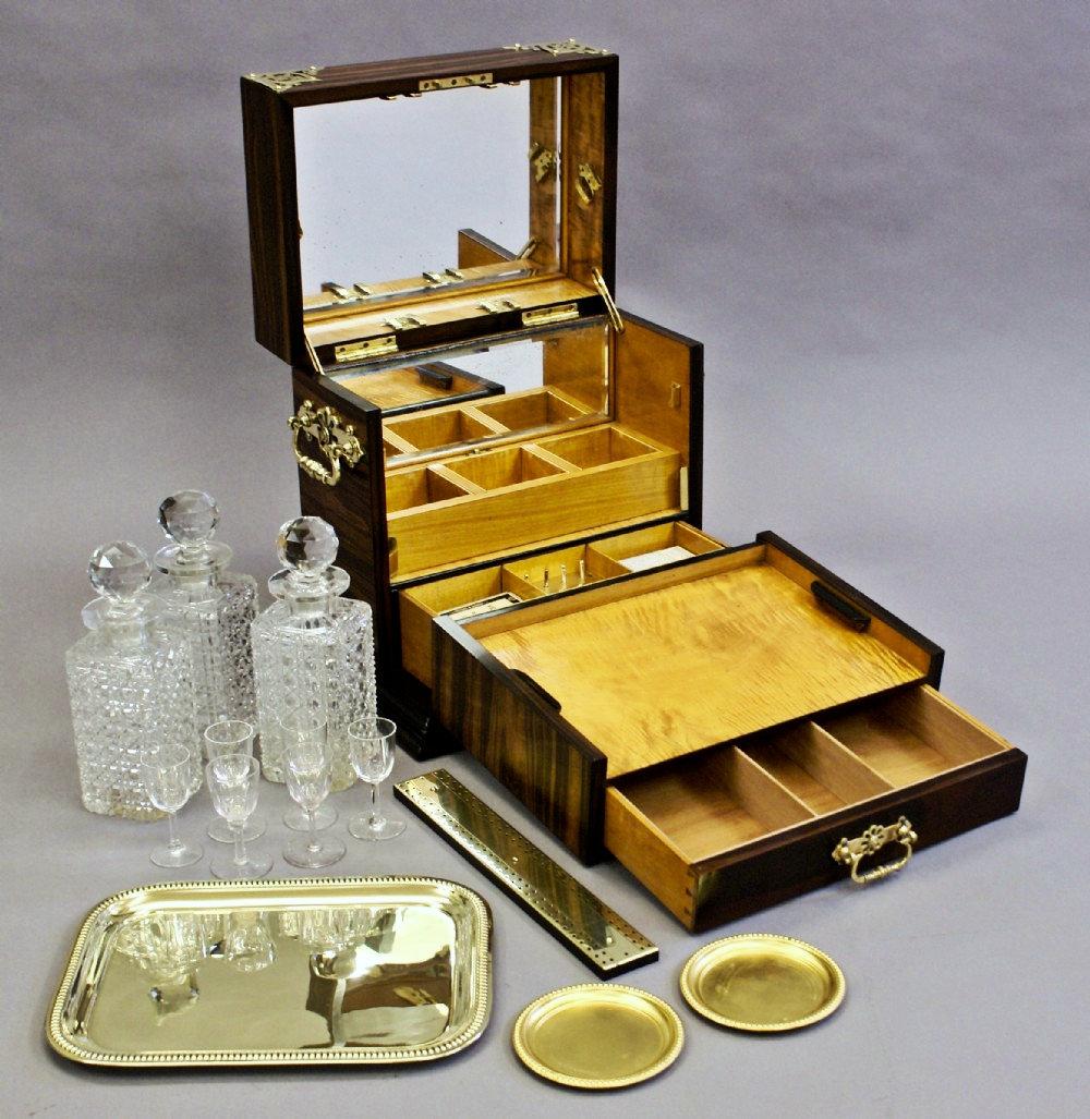 English 19th Century Superb Coromandel Decanter and Games Table Top Tantalus