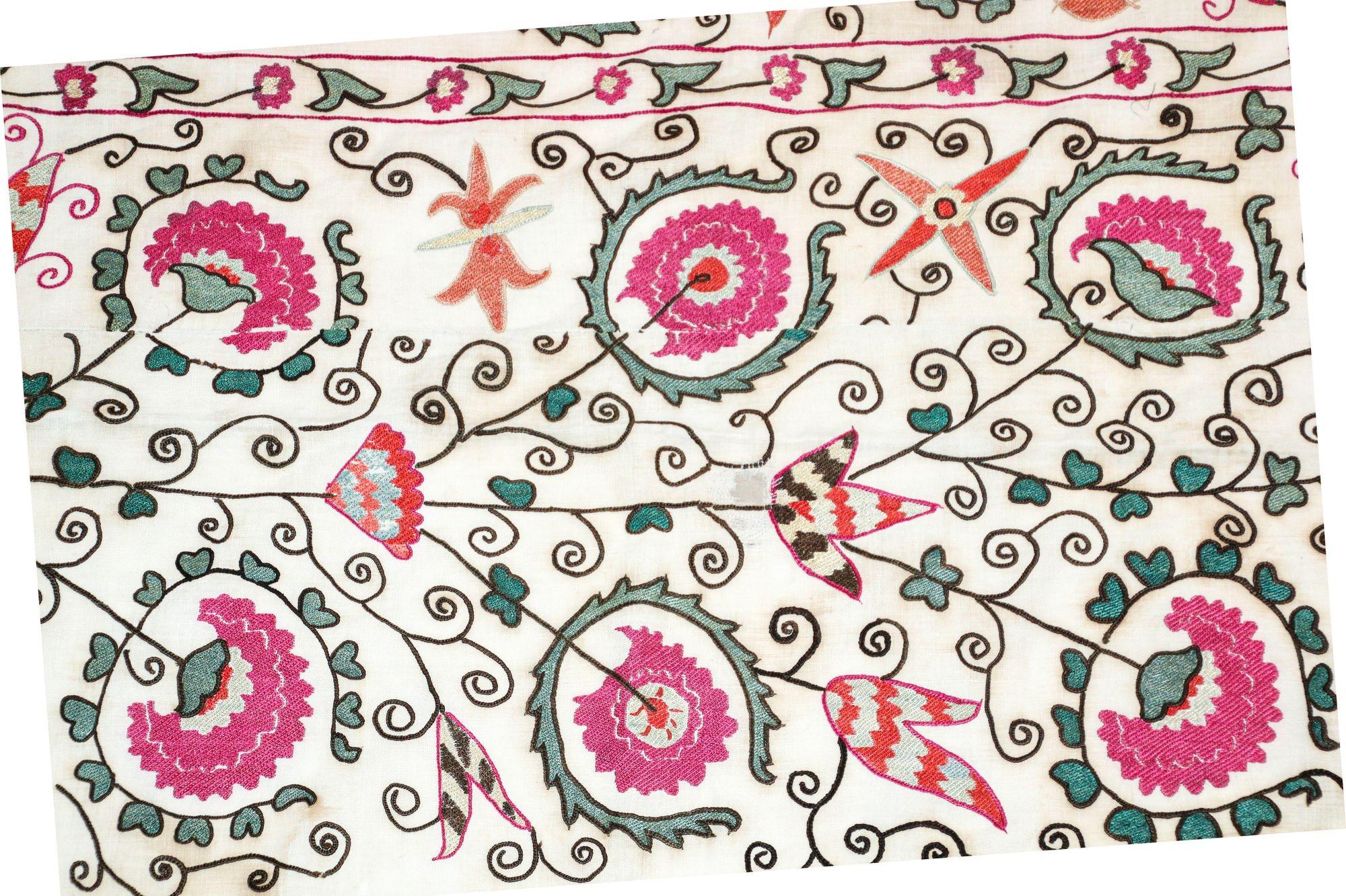 19th C. Suzani Bukhara Uzbekistan Antique Embroidered Islamic Art Textile Susani For Sale 4