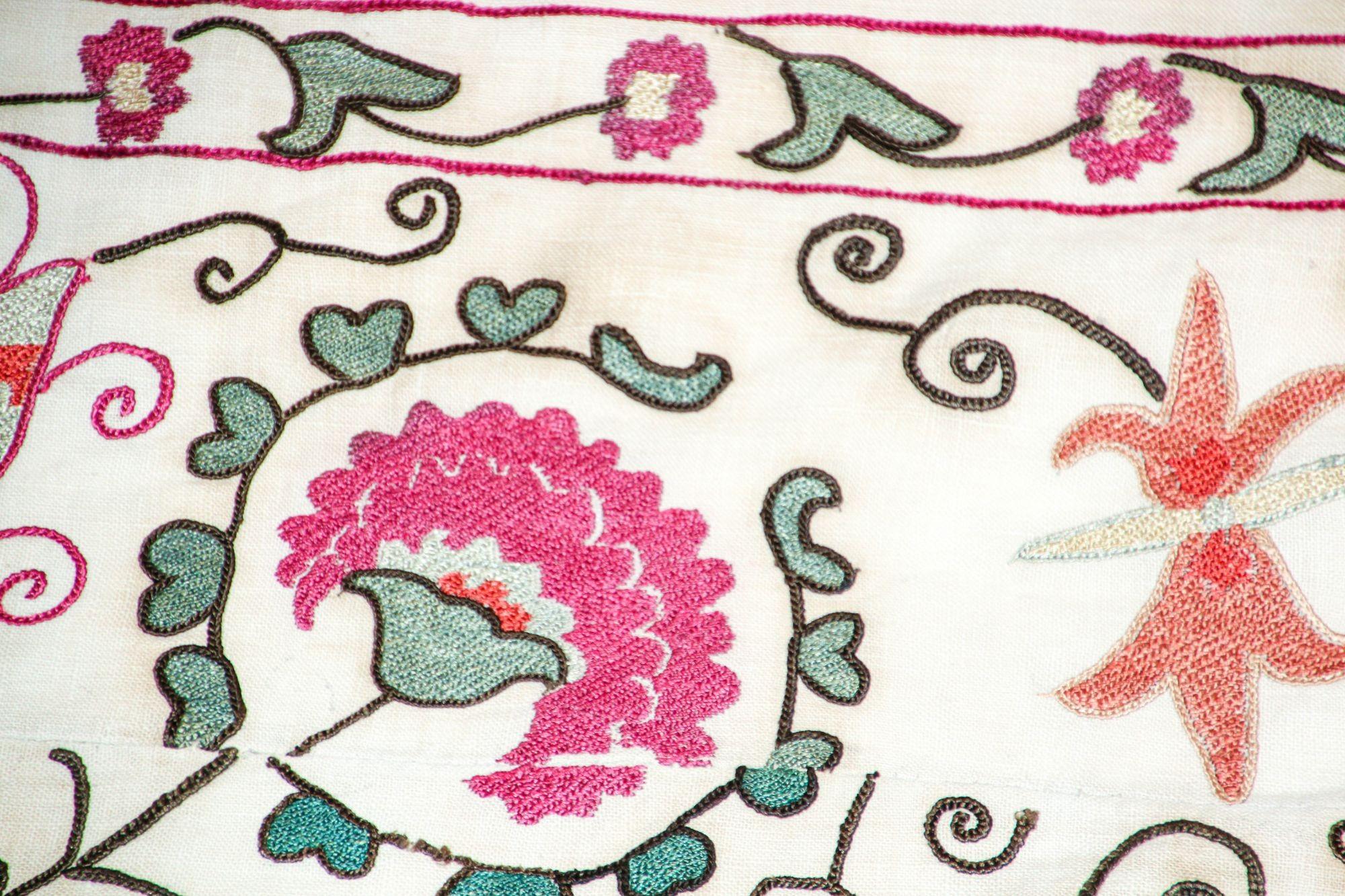 19th C. Suzani Bukhara Uzbekistan Antique Embroidered Islamic Art Textile Susani For Sale 5