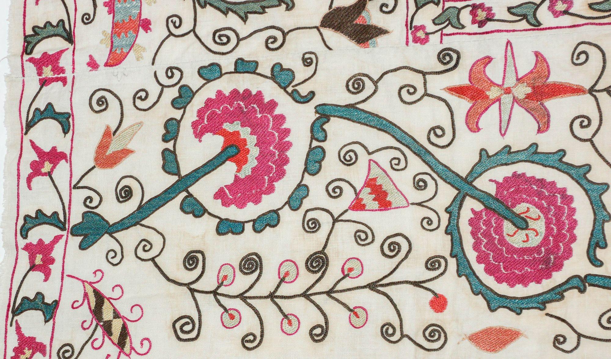 19th C. Suzani Bukhara Uzbekistan Antique Embroidered Islamic Art Textile Susani For Sale 6