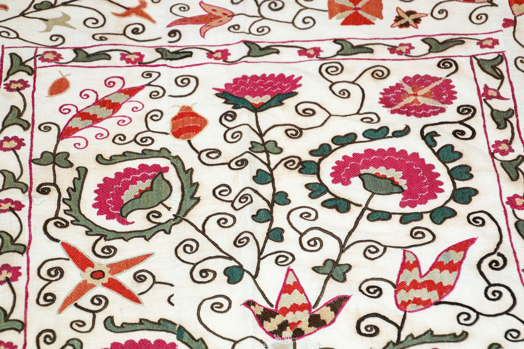 19th C. Suzani Bukhara Uzbekistan Antique Embroidered Islamic Art Textile Susani For Sale 12