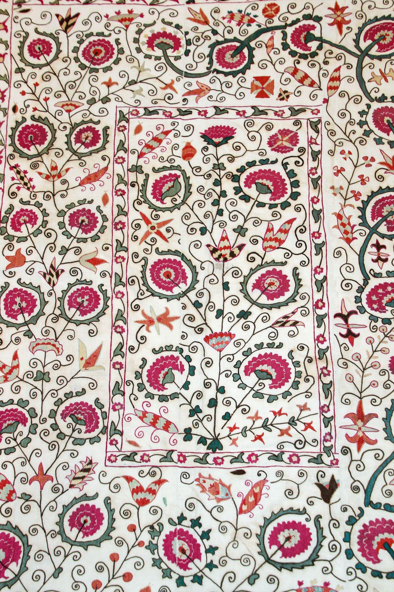19th C. Suzani Bukhara Uzbekistan Antique Embroidered Islamic Art Textile Susani For Sale 13