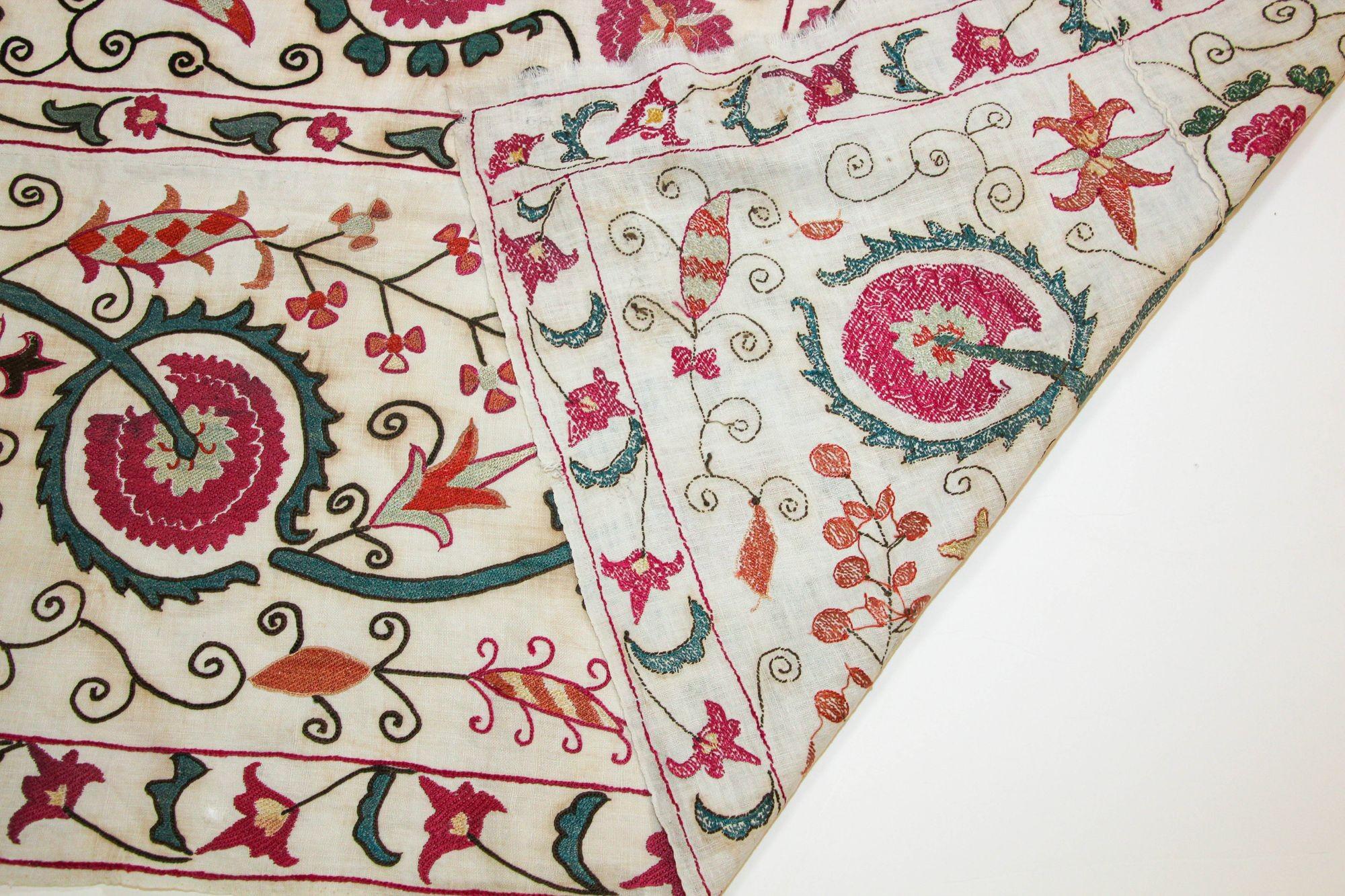 20th Century 19th C. Suzani Bukhara Uzbekistan Antique Embroidered Islamic Art Textile Susani For Sale