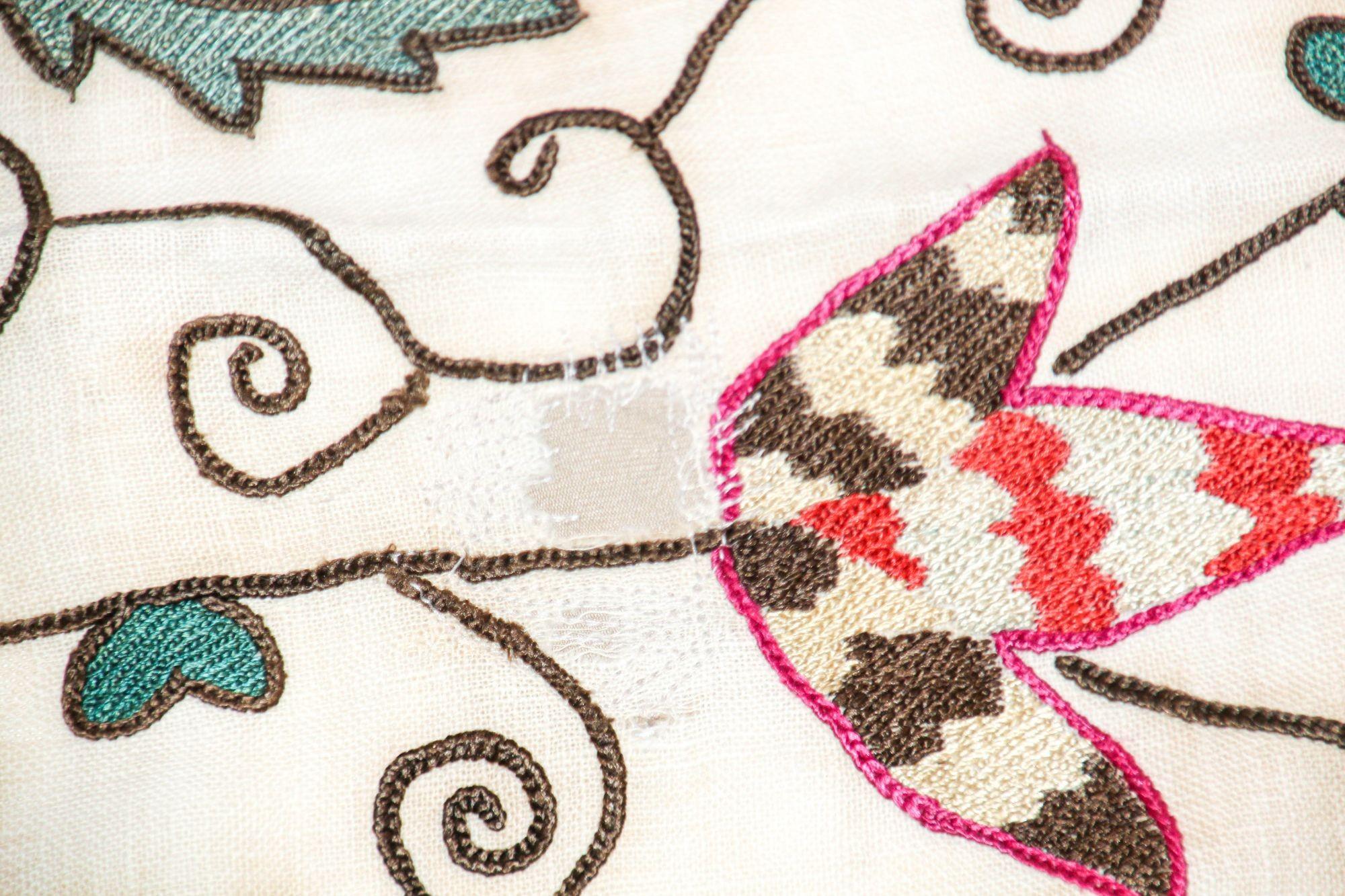 Linen 19th C. Suzani Bukhara Uzbekistan Antique Embroidered Islamic Art Textile Susani For Sale