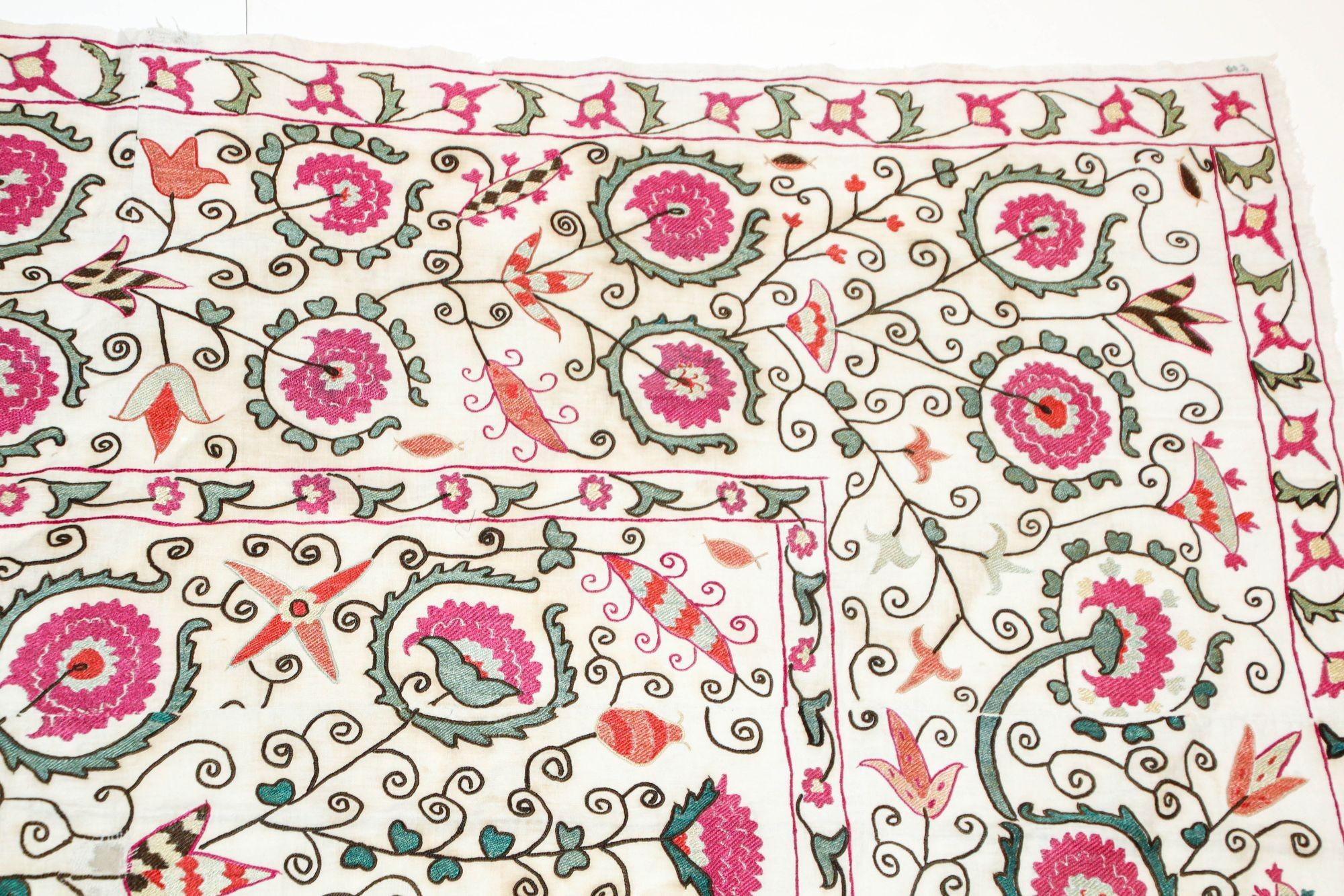 19th C. Suzani Bukhara Uzbekistan Antique Embroidered Islamic Art Textile Susani For Sale 1