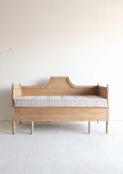 19th C Swedish Bench, Custom Ian Mankin Ticking Stripe French Mattress