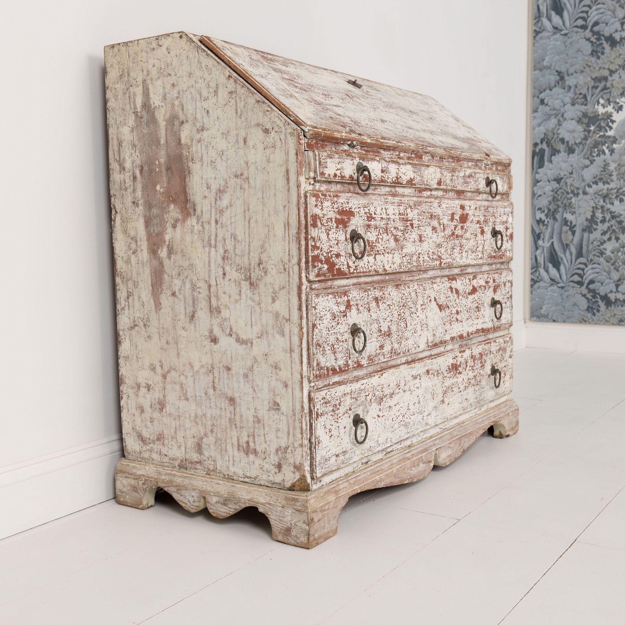 19th c. Swedish Bureau Desk / Secretary in Original Paint For Sale 5