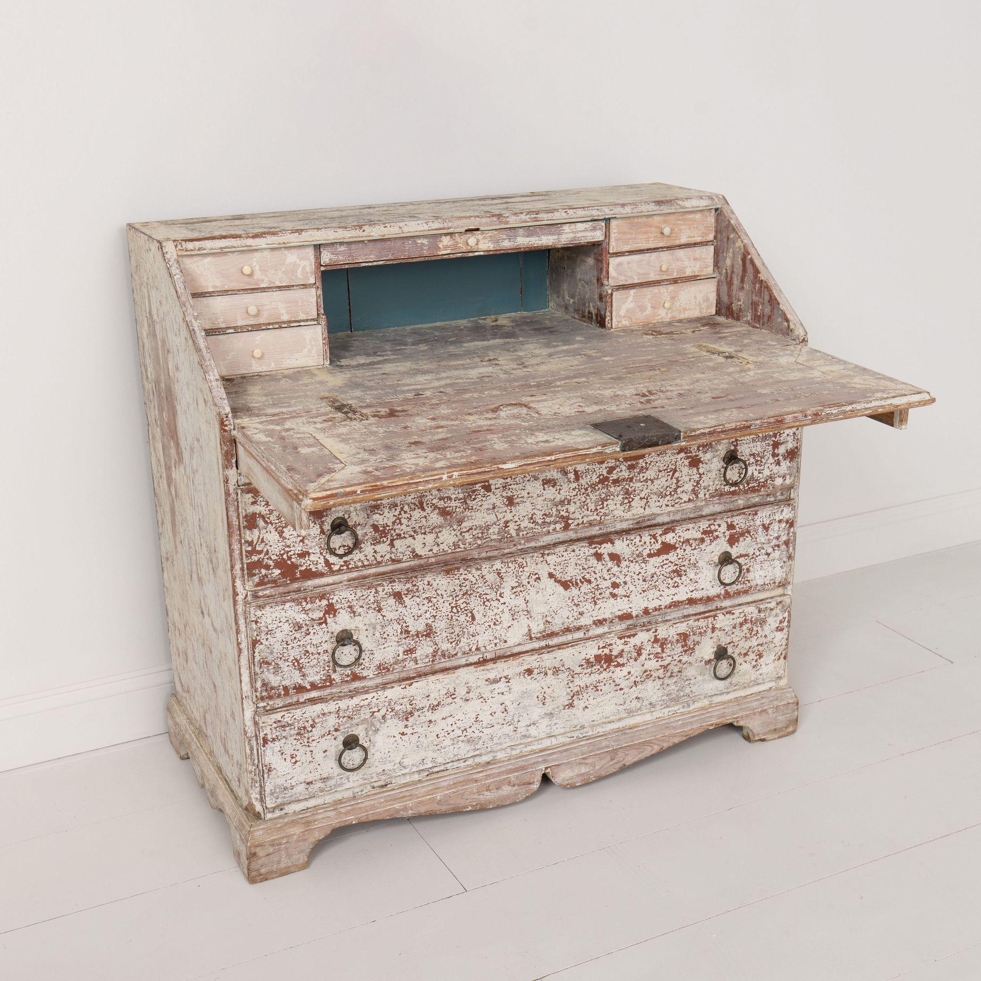 Rococo 19th c. Swedish Bureau Desk / Secretary in Original Paint For Sale