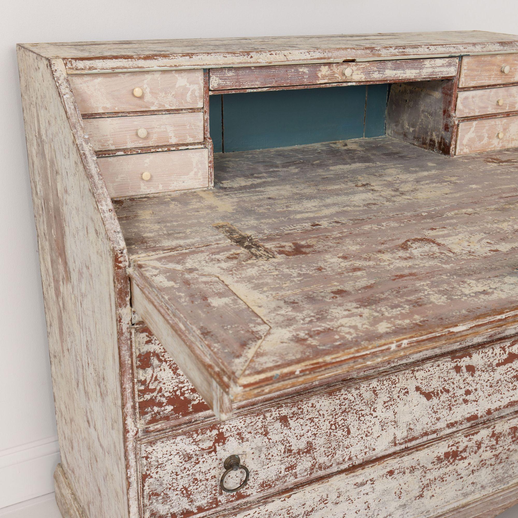 19th c. Swedish Bureau Desk / Secretary in Original Paint In Good Condition For Sale In Wichita, KS