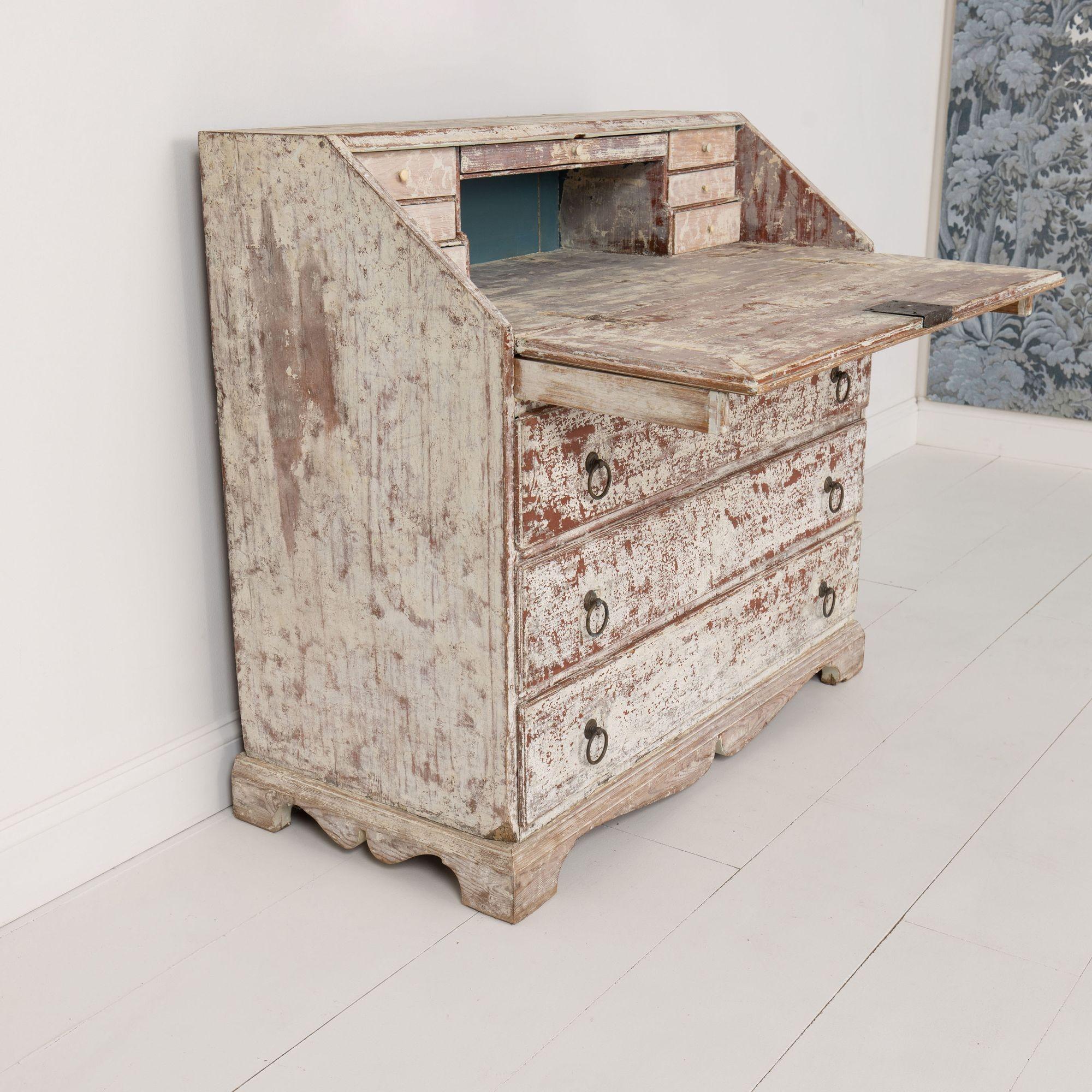 19th Century 19th c. Swedish Bureau Desk / Secretary in Original Paint For Sale