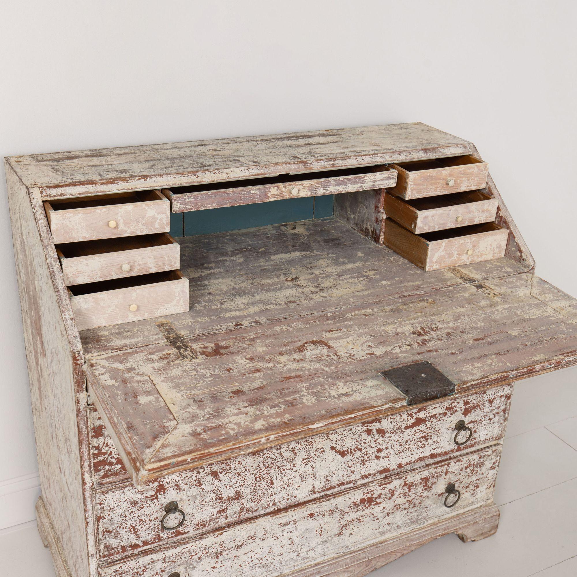 Wood 19th c. Swedish Bureau Desk / Secretary in Original Paint For Sale