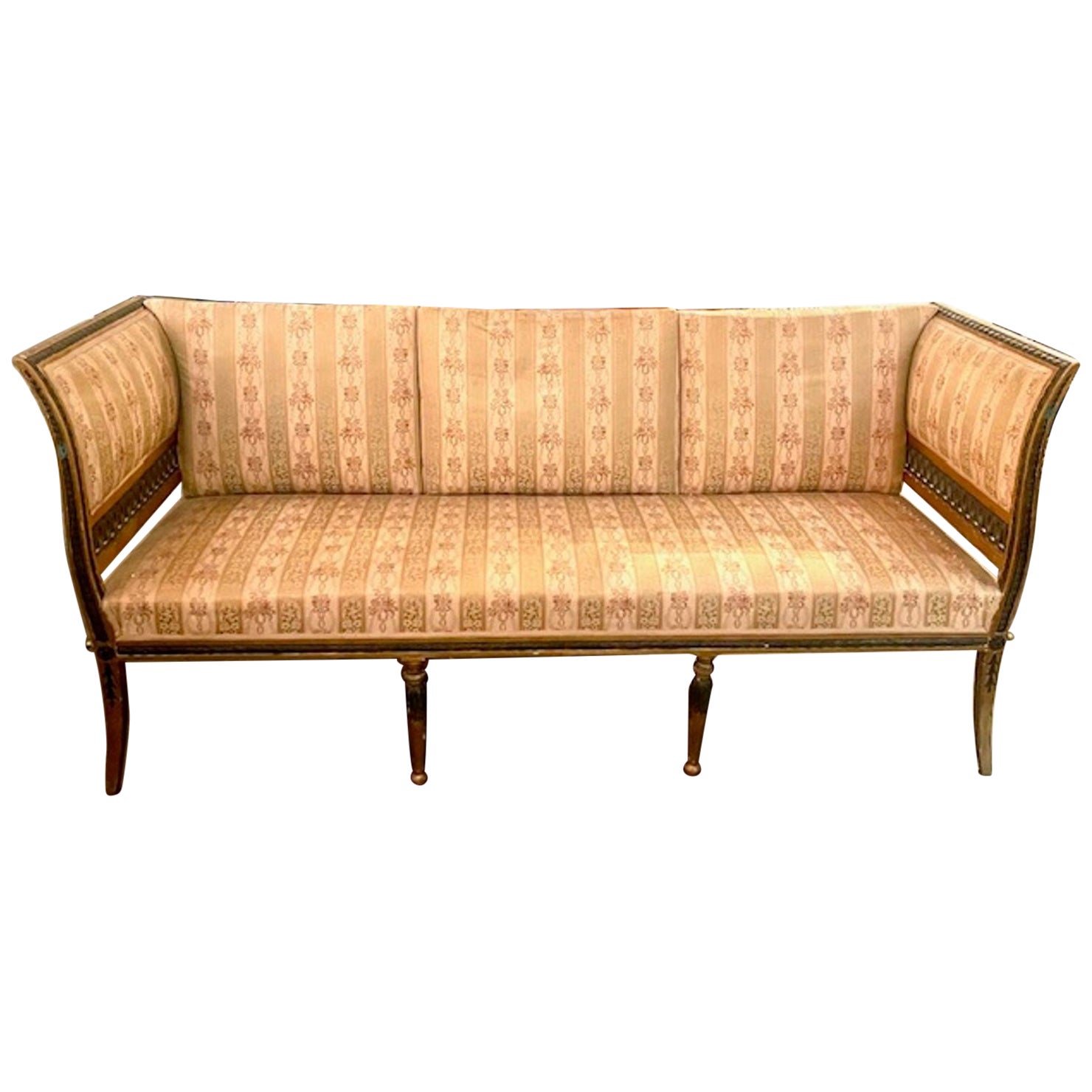 19th c. Swedish Carved and Painted Settee For Sale
