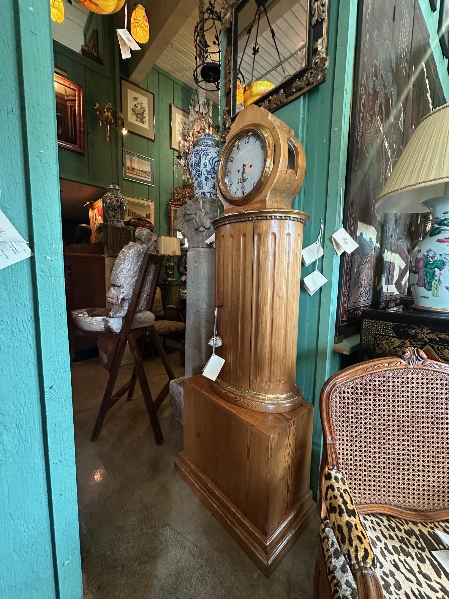 19th C. Swedish Carved Pine Wood Clock Grandmother Grandfather Long Case Antique For Sale 15