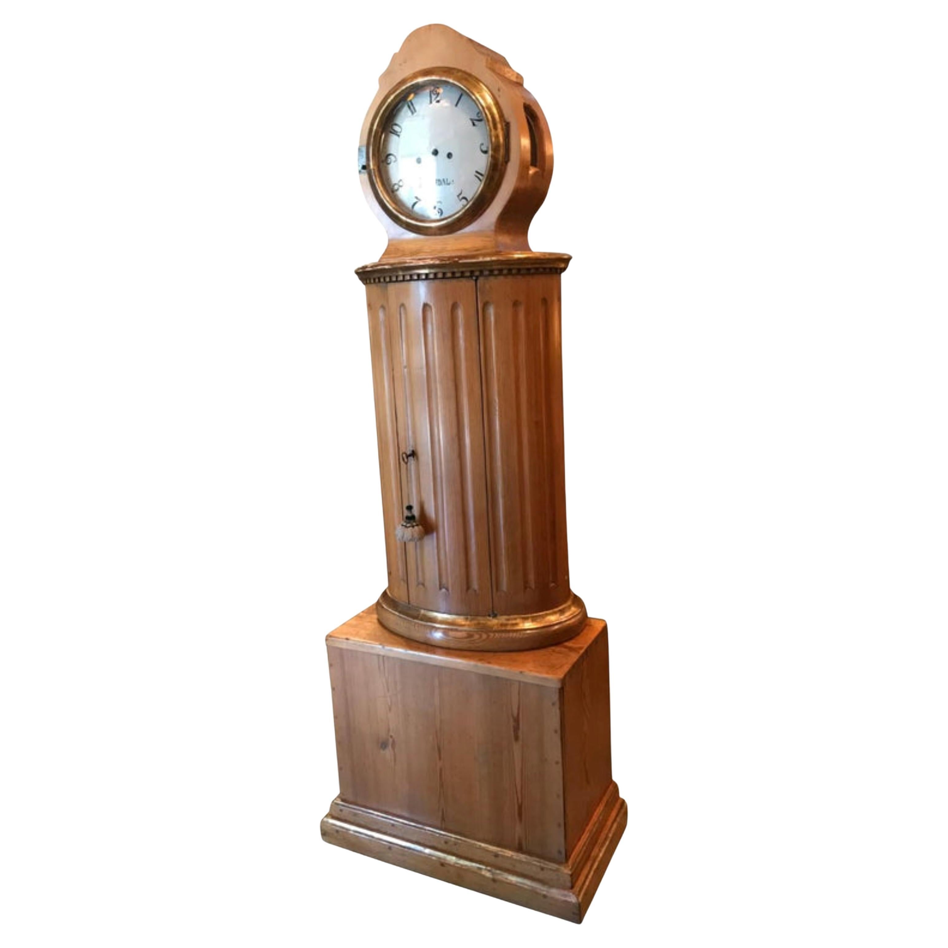 19th C. Swedish Carved Pine Wood Clock Grandmother Grandfather Long Case Antique