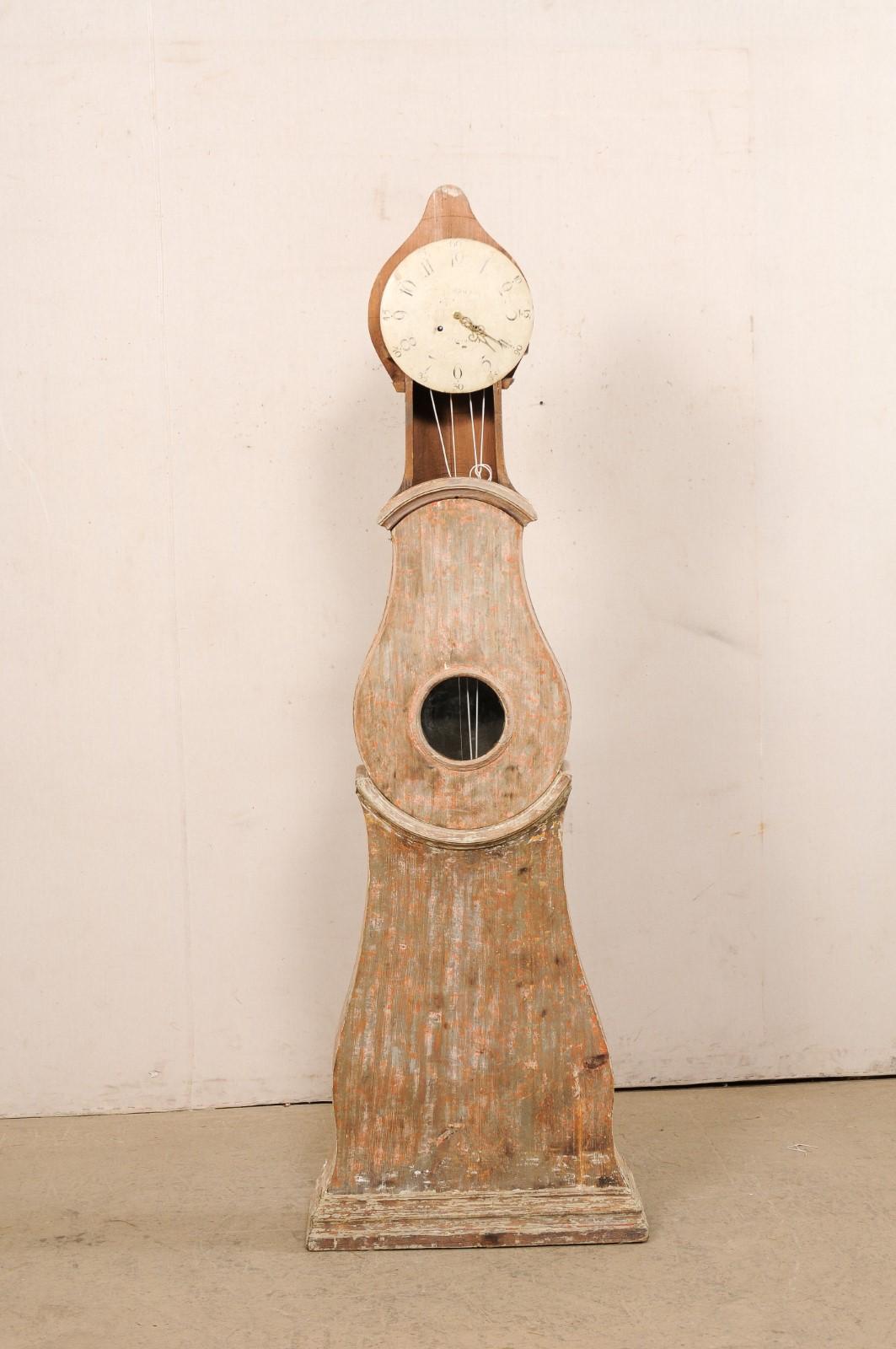 19th C. Swedish Clock w/Original Metal Face, Movement, & Color In Good Condition For Sale In Atlanta, GA