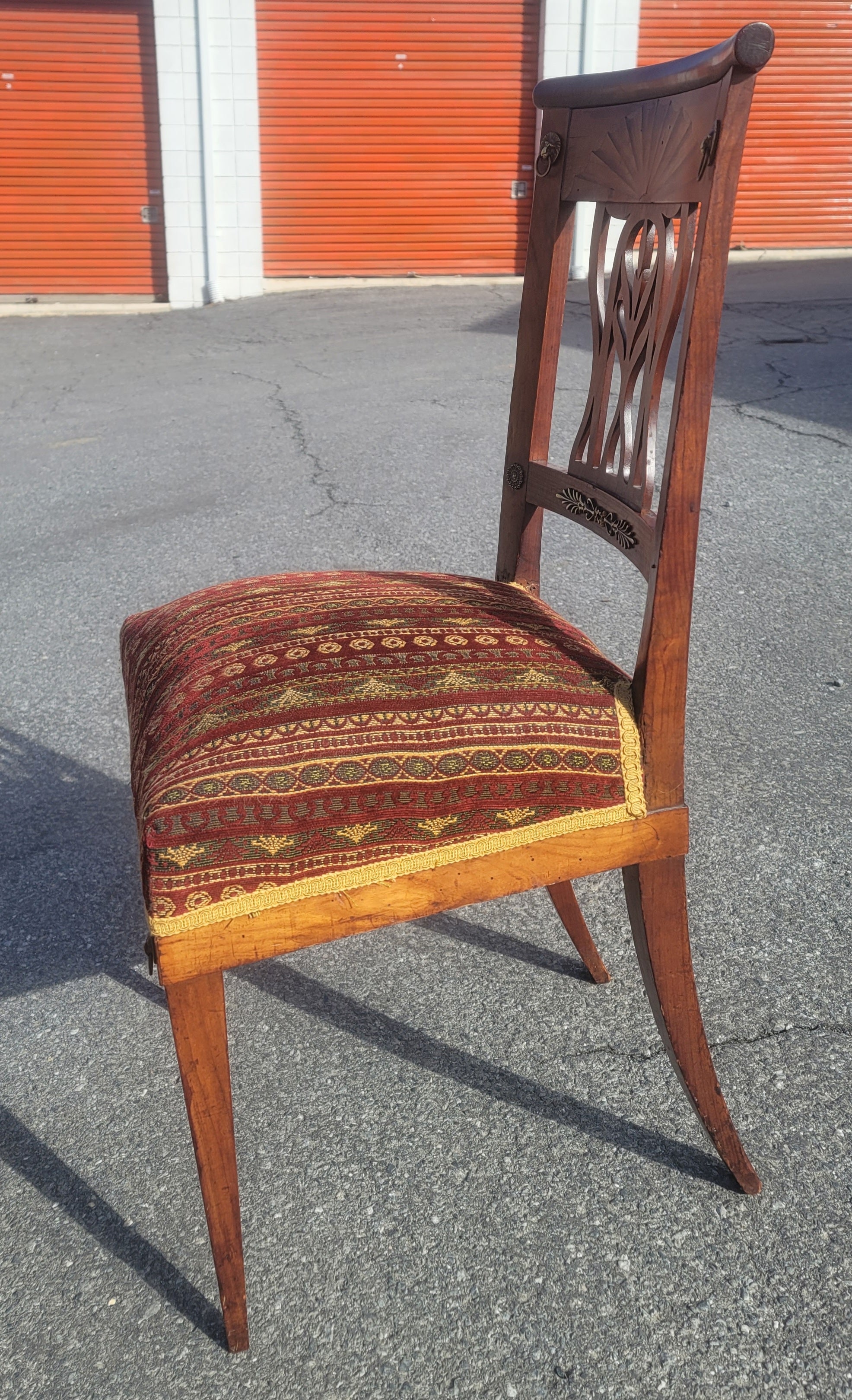 Hand-Crafted 19th C. Swedish Continental Brass Mounted & Parquetry Inlaid Cherry Chairs, Pair For Sale