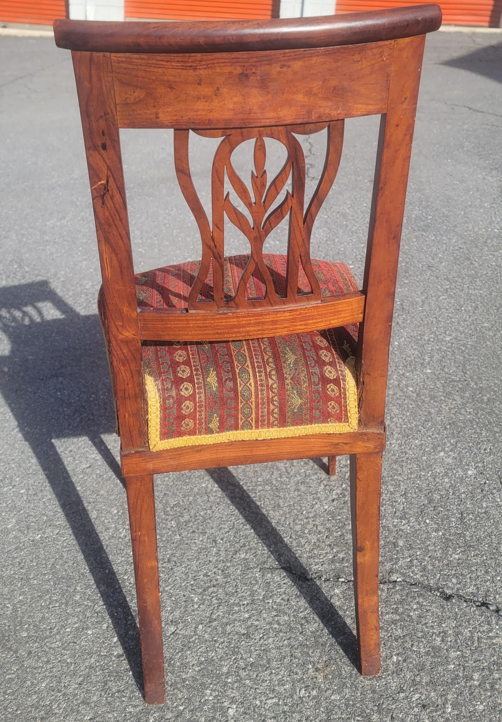 19th C. Swedish Continental Brass Mounted & Parquetry Inlaid Cherry Chairs, Pair In Good Condition For Sale In Germantown, MD