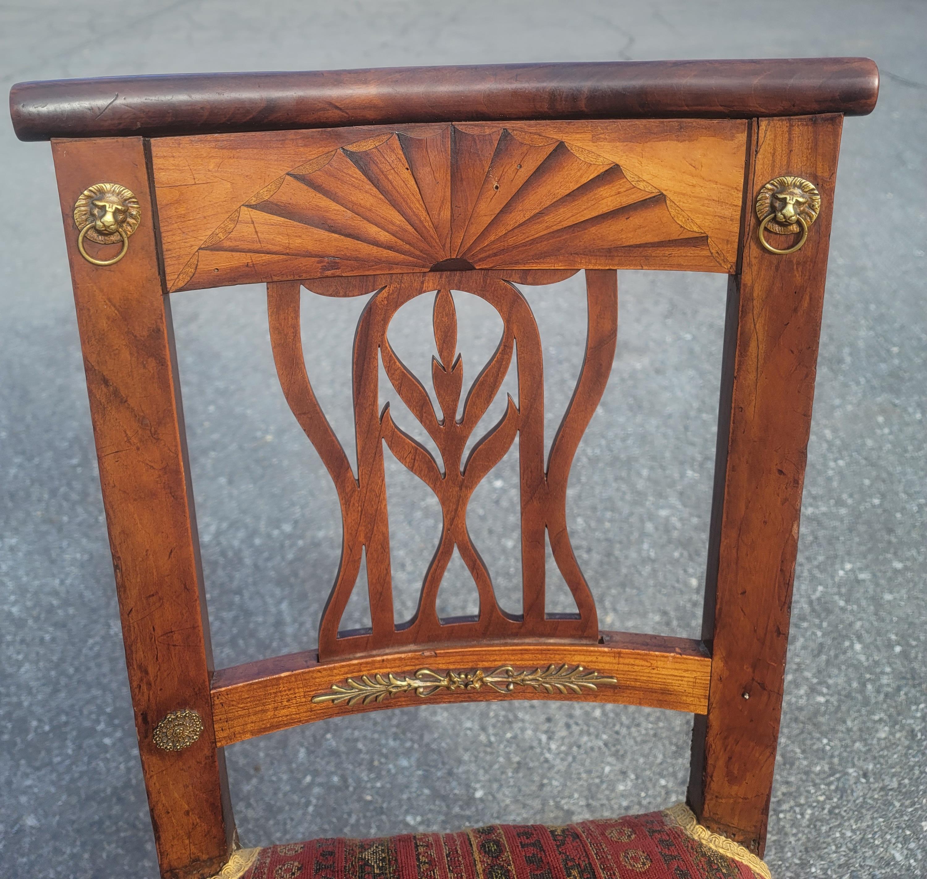 19th C. Swedish Continental Brass Mounted & Parquetry Inlaid Cherry Chairs, Pair For Sale 2
