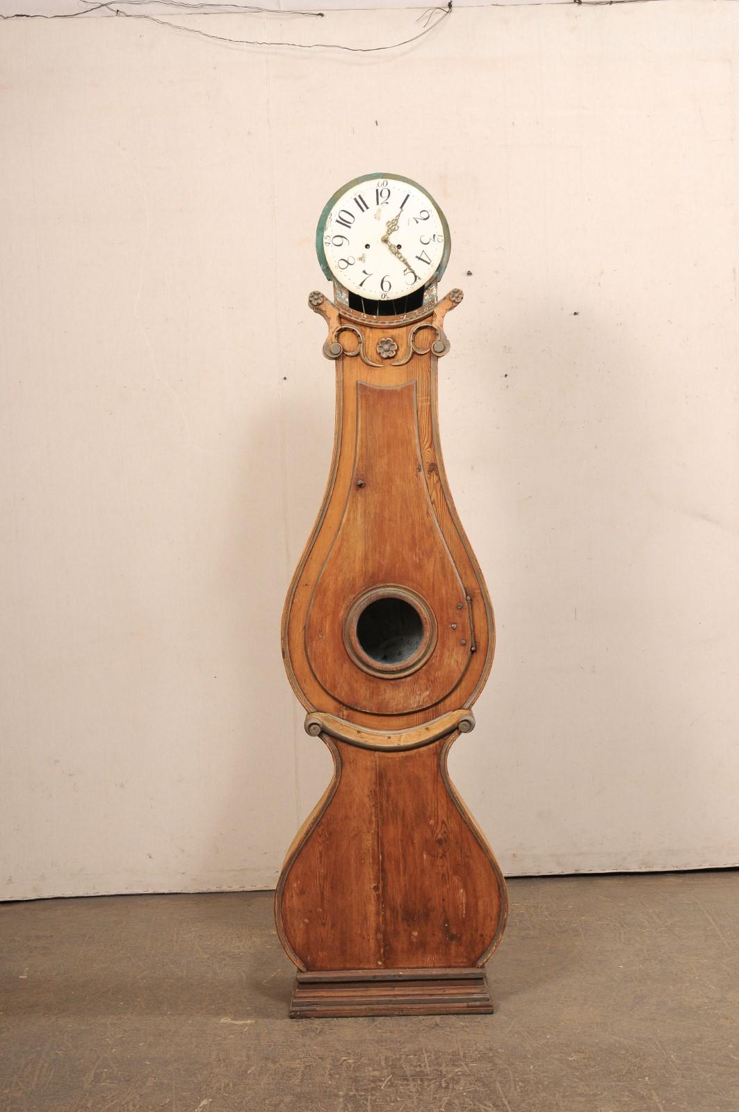 19th Century 19th C. Swedish Fryksdahl Grandfather Clock, 7.5 Ft Tall For Sale