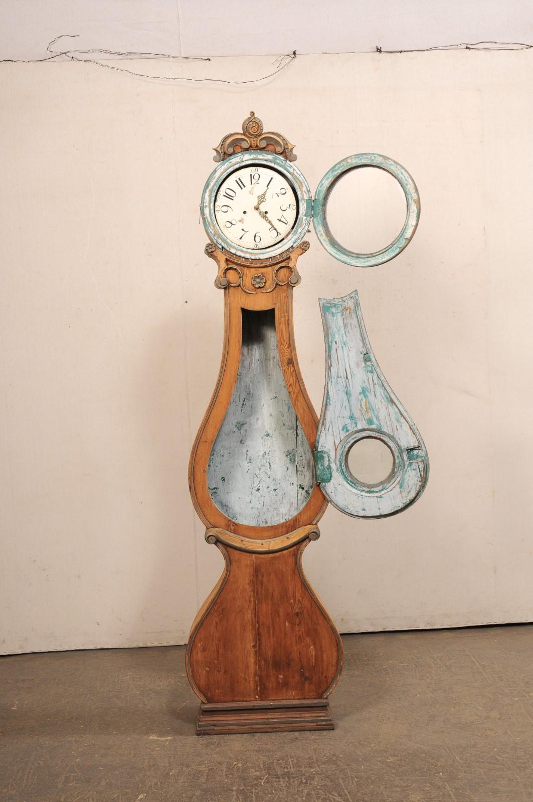 Wood 19th C. Swedish Fryksdahl Grandfather Clock, 7.5 Ft Tall For Sale