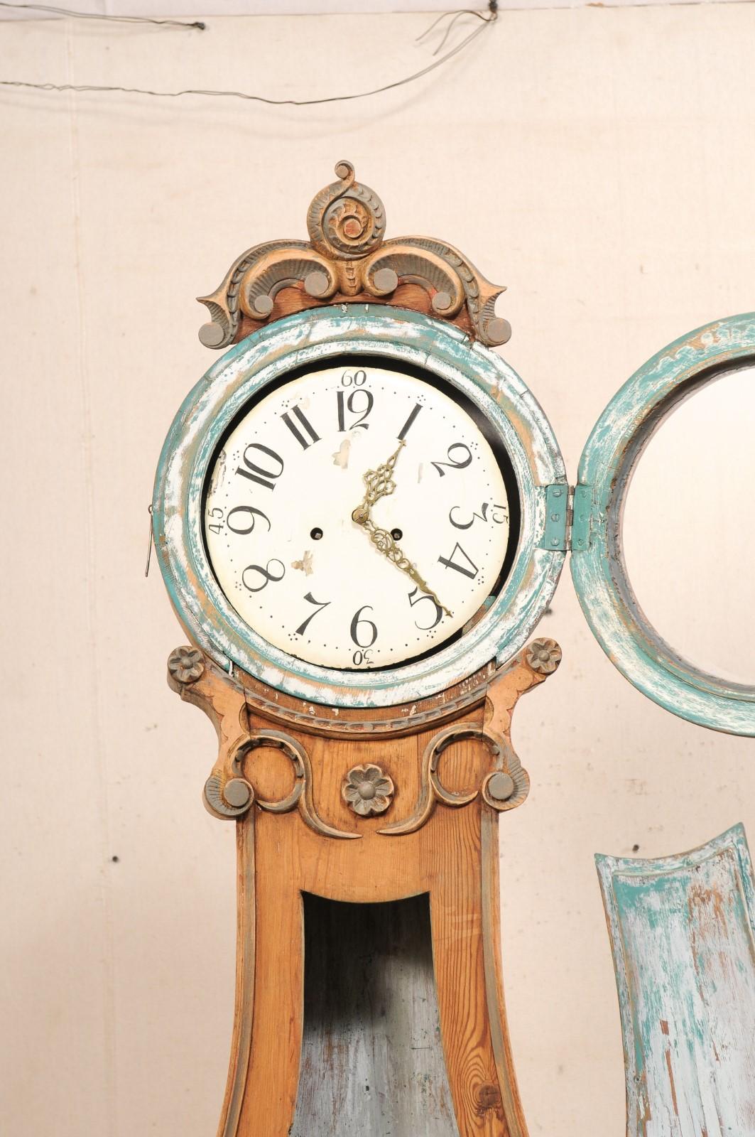 19th C. Swedish Fryksdahl Grandfather Clock, 7.5 Ft Tall For Sale 1