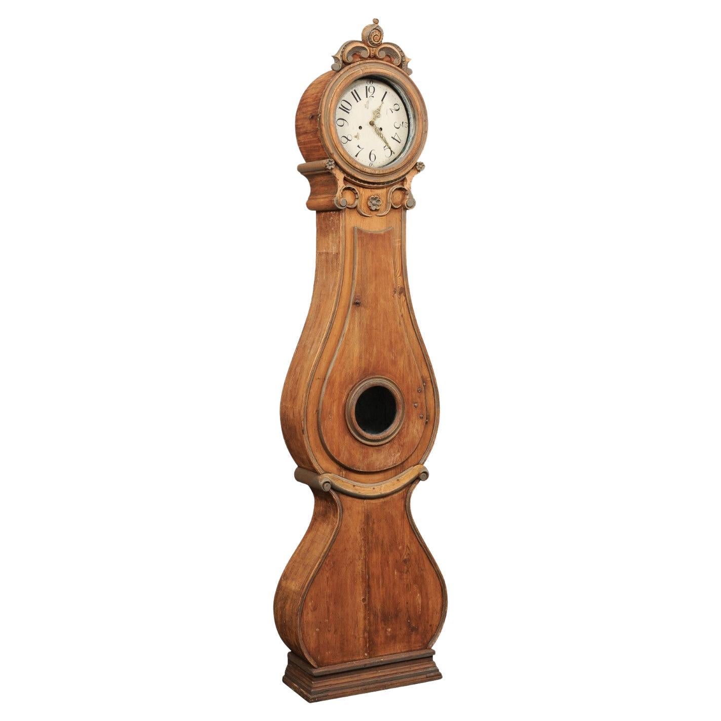 19th C. Swedish Fryksdahl Grandfather Clock, 7.5 Ft Tall