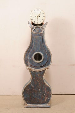 19th Century Swedish Fryksdahl Long-Case Clock, Curvy Body and Blue Palette