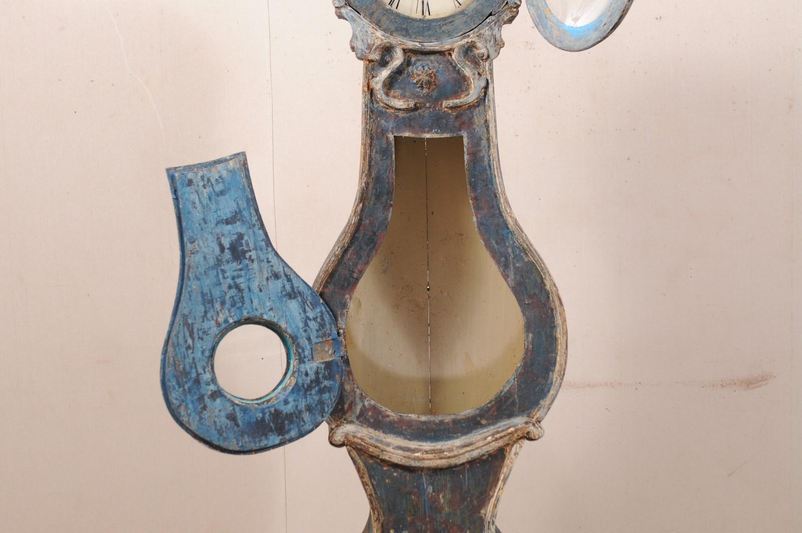 19th Century Swedish Fryksdahl Long-Case Clock, Curvy Body and Blue Palette 1