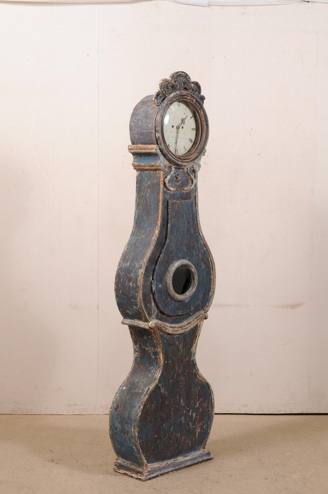 19th Century Swedish Fryksdahl Long-Case Clock, Curvy Body and Blue Palette 2
