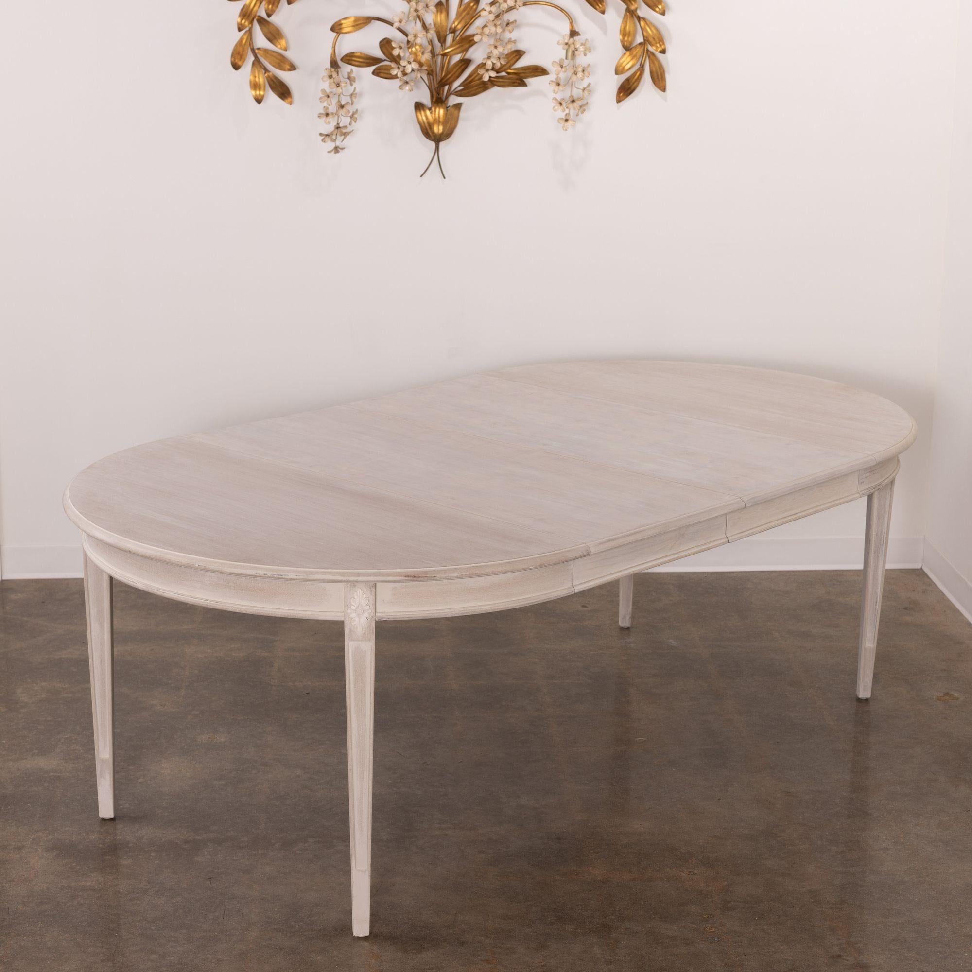 Hand-Carved 19th c. Swedish Gustavian Bleached and Glazed Extension Table with Three Leaves