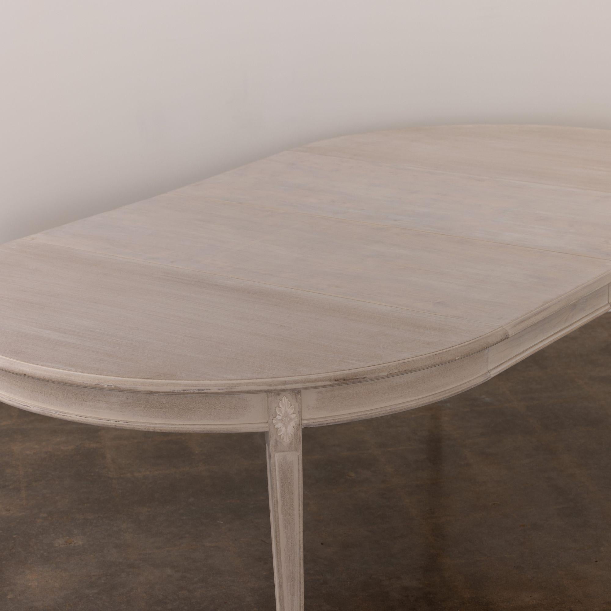 Wood 19th c. Swedish Gustavian Bleached and Glazed Extension Table with Three Leaves For Sale