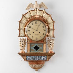 19th C. Swedish Gustavian Cartel Giltwood Clock with Eagle & Angles By Cederlund
