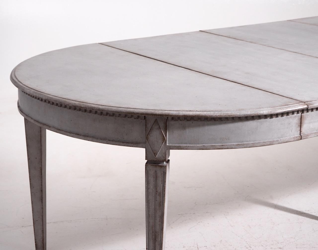 Paint 19th Century Swedish Gustavian Extension Table with Three Leaves