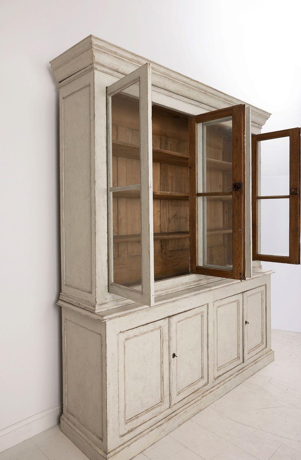 19th C. Swedish Gustavian Four-Door Painted Glass Vitrine Bookcase Cabinet 2