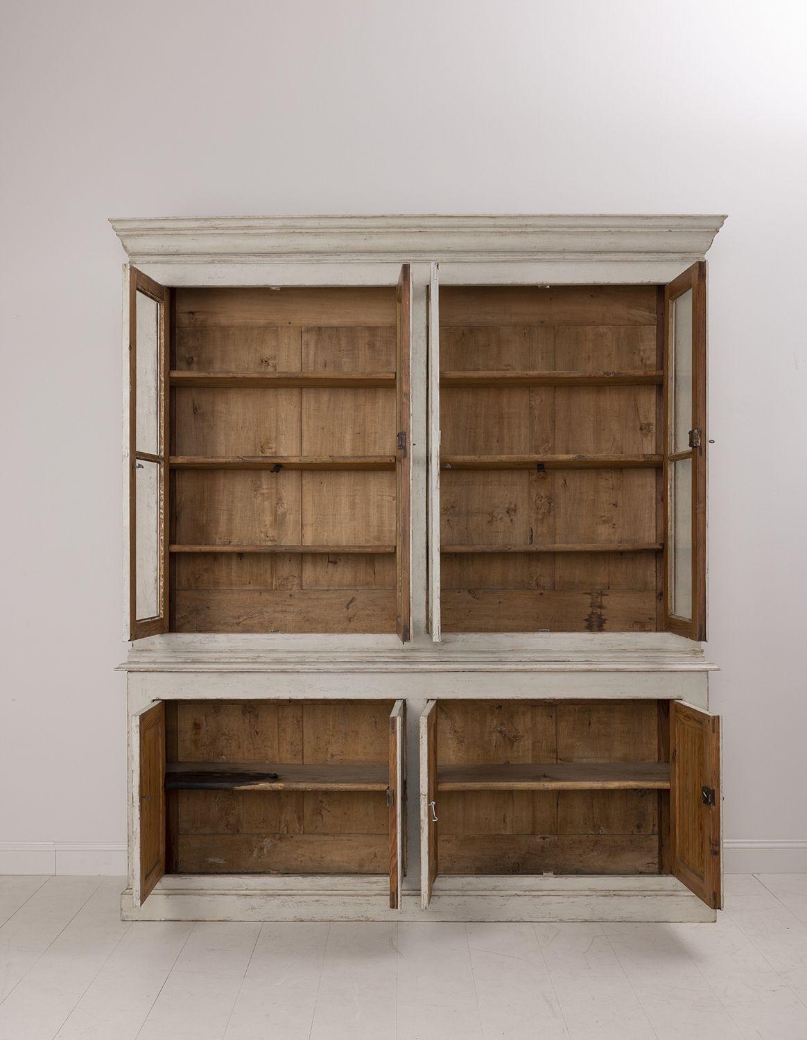 19th C. Swedish Gustavian Four-Door Painted Glass Vitrine Bookcase Cabinet 4