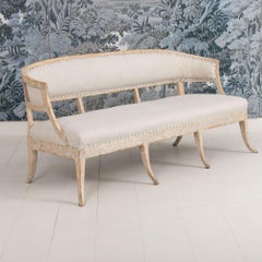 19th c. Swedish Gustavian Painted Barrel Back Sofa Bench with Splayed Legs